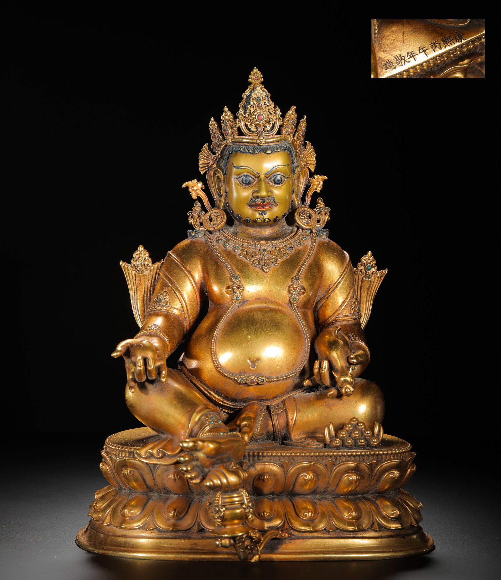 A GILDED GILDED BRONZE STATUE OF THE YELLOW GOD OF WEALTH FROM THE QING DYNASTY'S KANGXI PERIOD (1 of 15)
