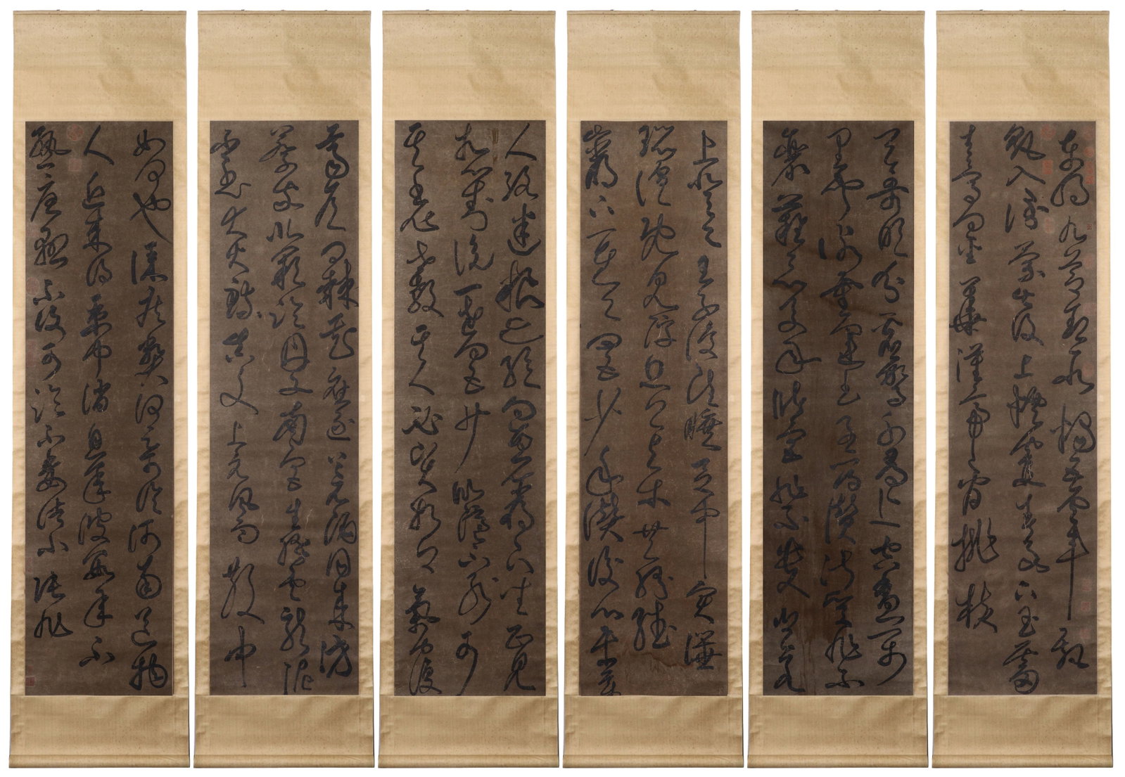 SIX SCREENS OF ZHANG XU'S CALLIGRAPHY: H:176cm(69.29in) W:45cm(17.72in)