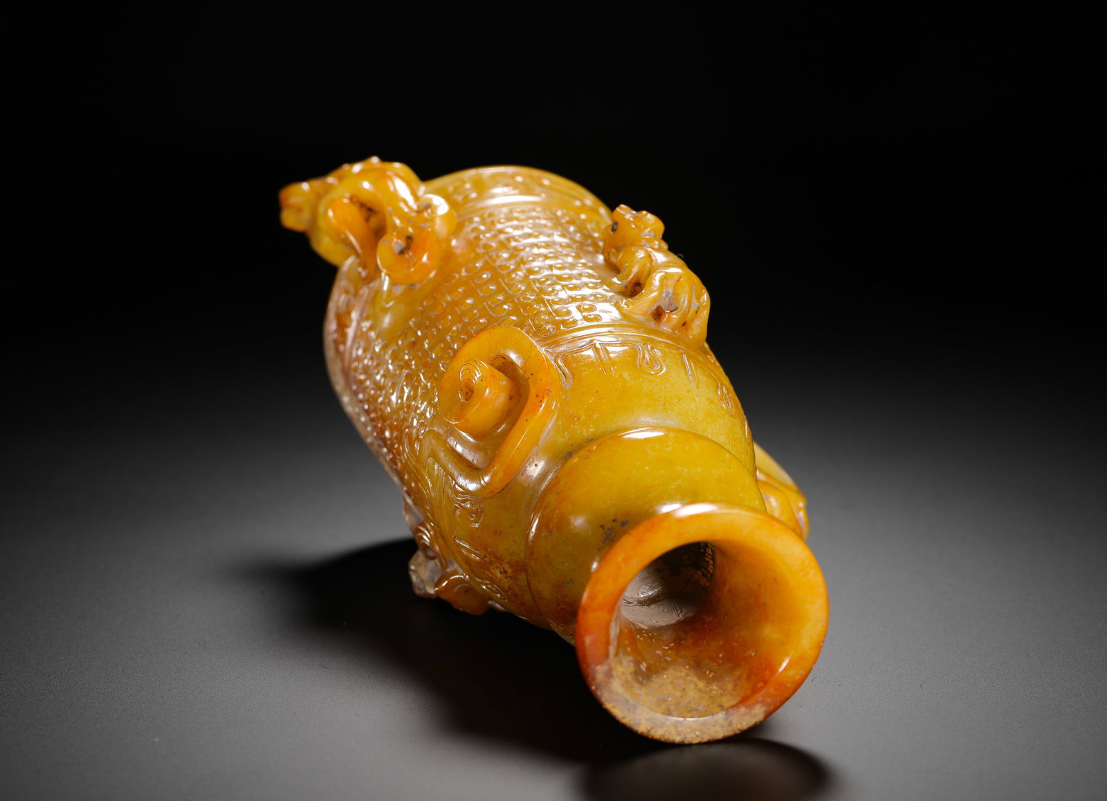 HAN DYNASTY HETIAN YELLOW JADE INTERLOCKING CLOUD PATTERN CHILONG EAR CUP - 11