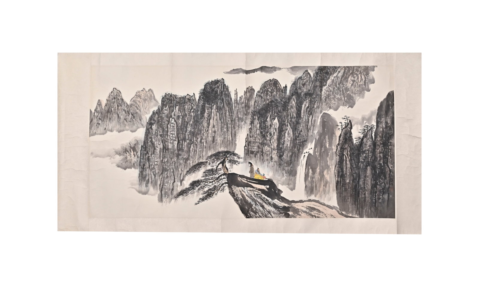 YAMING (1924-2002) SITTING TO WATCH THE CLOUDS RISE: H:68cm(26.77in)W:135cm(53.15in)