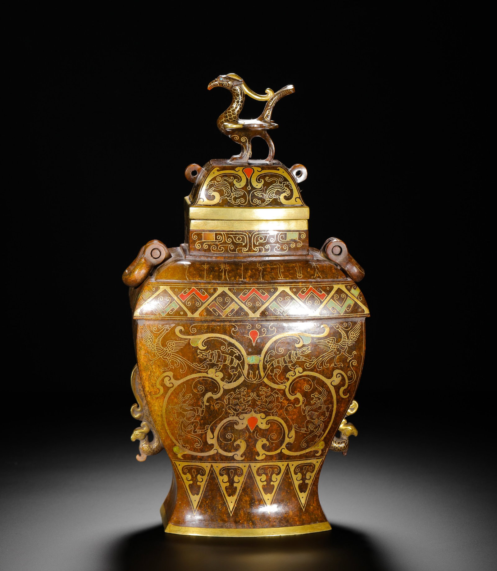 HAN DYNASTY HETIAN JADE INLAID GOLD AND SILVER COVERED POT (1 of 13)