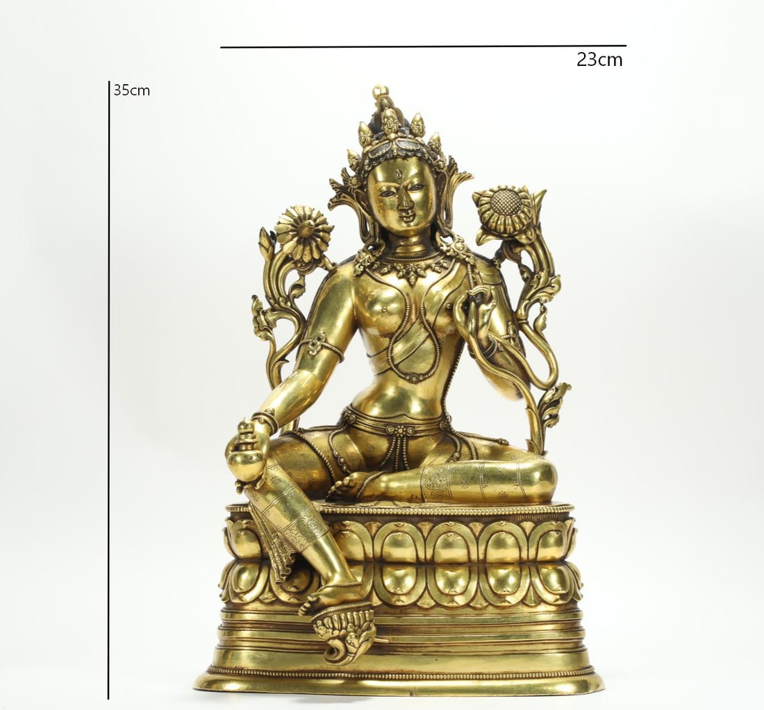 GILT BRONZE MONGOLIAN TARA FROM THE QING DYNASTY: H:35CM L:23CM