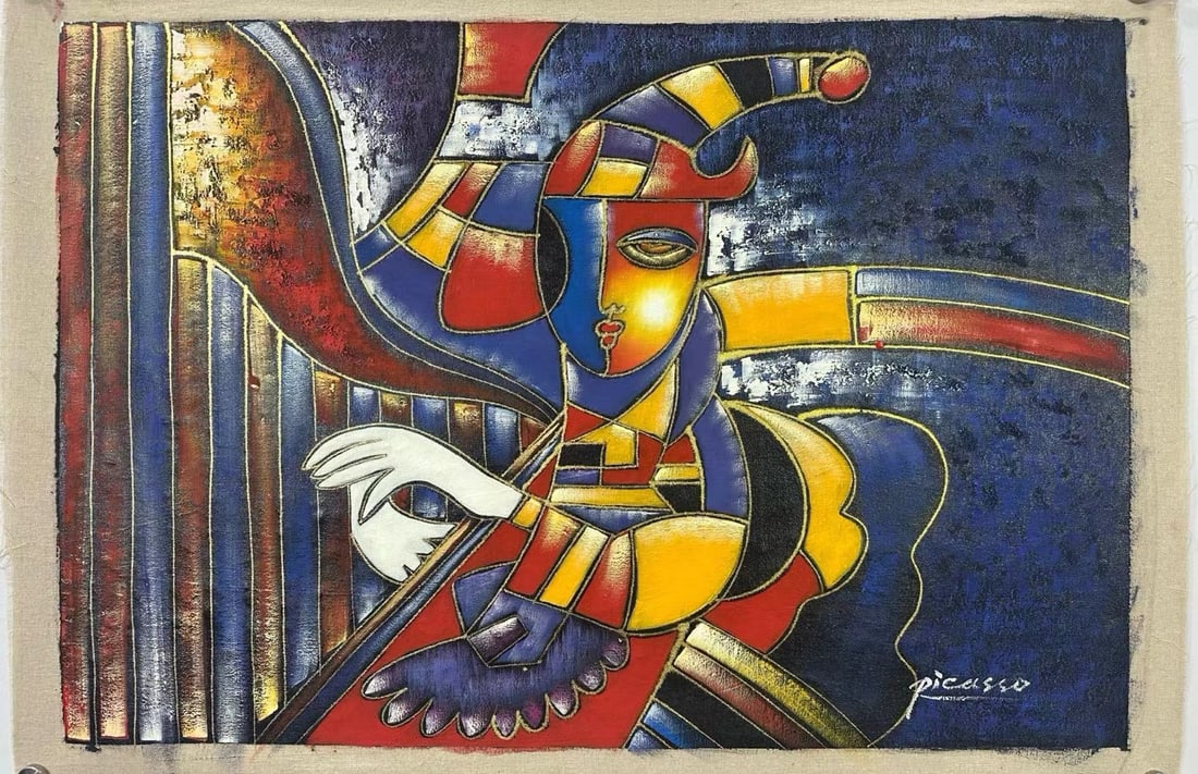 PICASSO (ATTRIBUTED) ABSTRACT PORTRAIT OIL PAINTINGS: H:70CM L:100CM