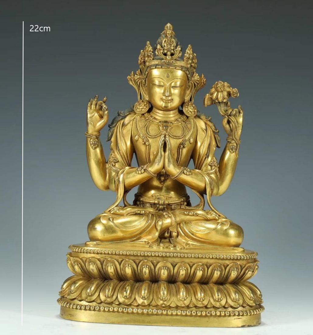 GILDED FOUR-ARMED BODHISATTVA FROM THE MING DYNASTY: H:22CM