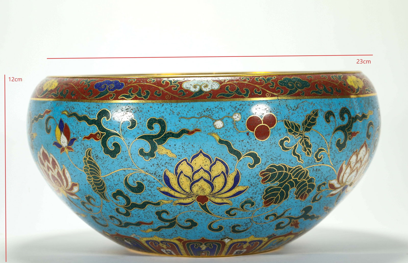 CLOISONNE BOWL FROM THE MING DYNASTY: H:12CM L:23CM