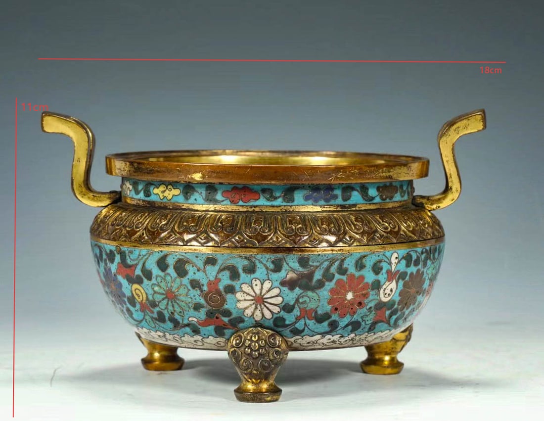 MING DYNASTY CLOISONNE INCENSE BURNER: H:11CM L:18CM