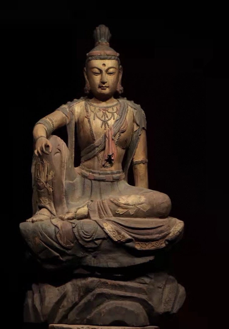 SONG DYNASTY WOOD-CARVED PAINTED AND GILDED BODHISATTVA: H:103CM