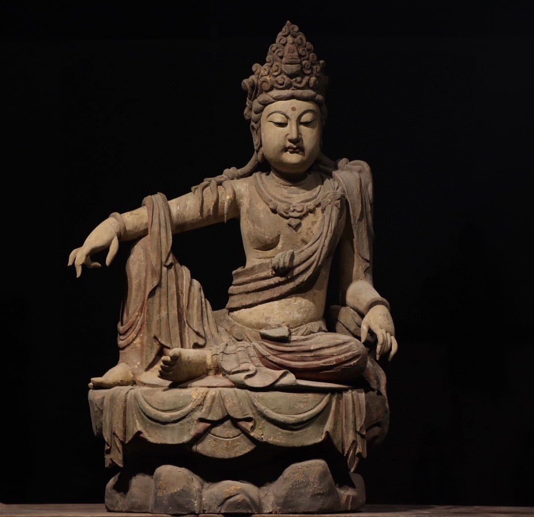 SONG DYNASTY WOOD CARVED AND PAINTED BODHISATTVA: H:120CM