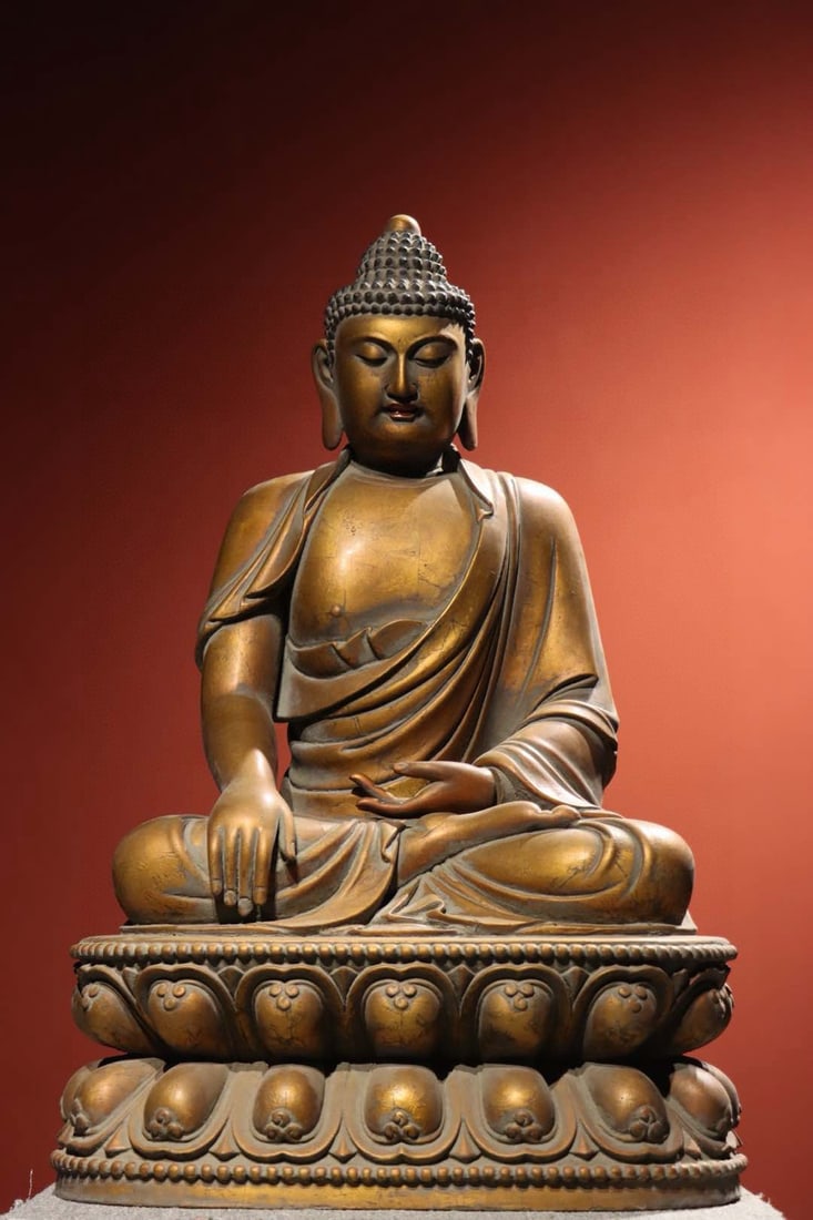 MING DYNASTY WOOD CARVED GILDED BUDDHA: H:90CM