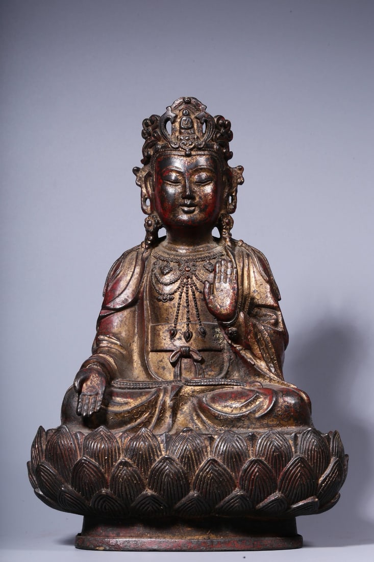 BRONZE LACQUERED GOLD BODHISATTVA (1 of 6)