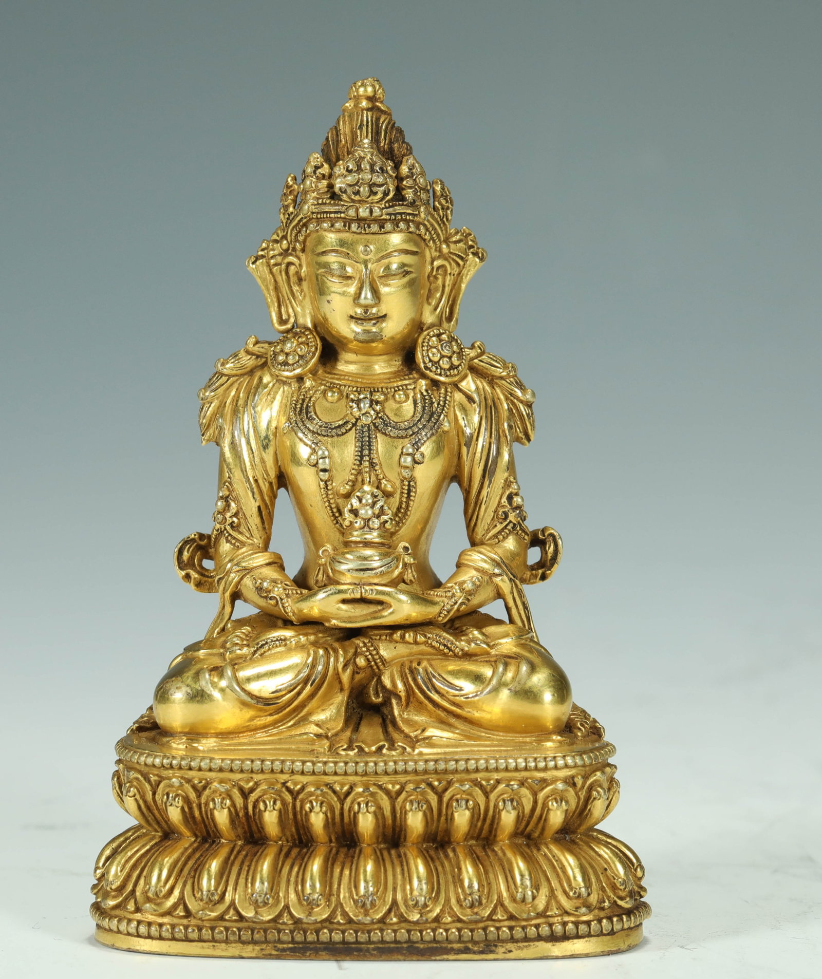 GILDED LONGEVITY BUDDHA OF THE MING DYNASTY: H:8CM