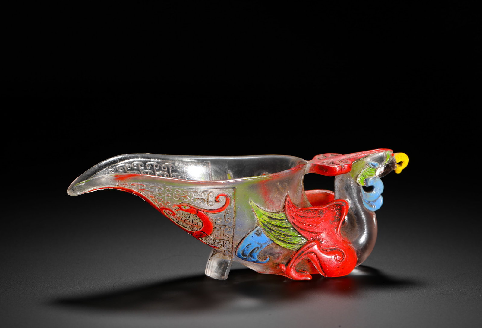 A QING DYNASTY TRANSPARENT GLASSWARE CUP WITH COLORFUL PHOENIX HEADS (1 of 9)