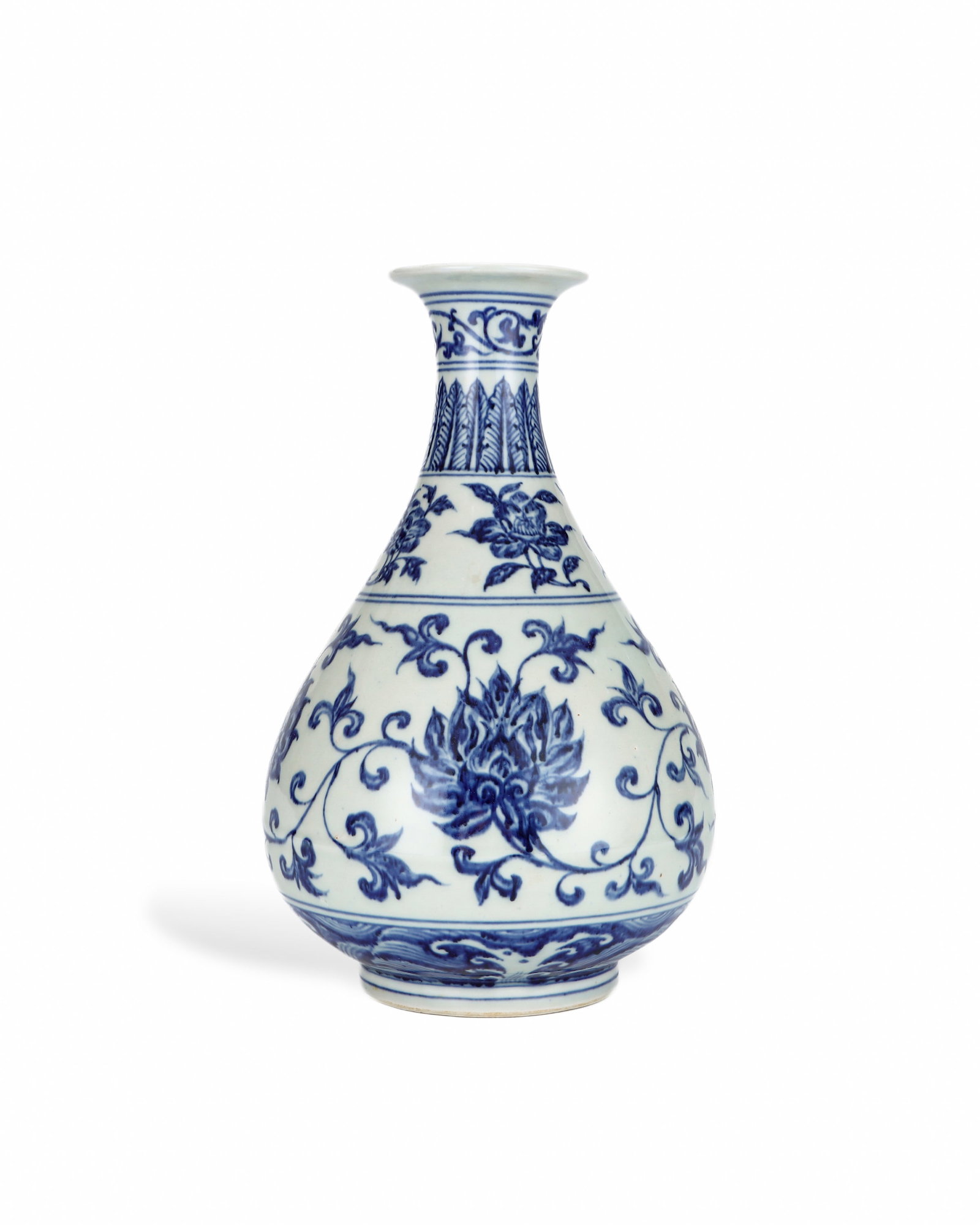 MING YONGLE BLUE AND WHITE JADE HUCHUN VASE WITH COILED BRANCH PATTERNS: L:18CM H:29CM