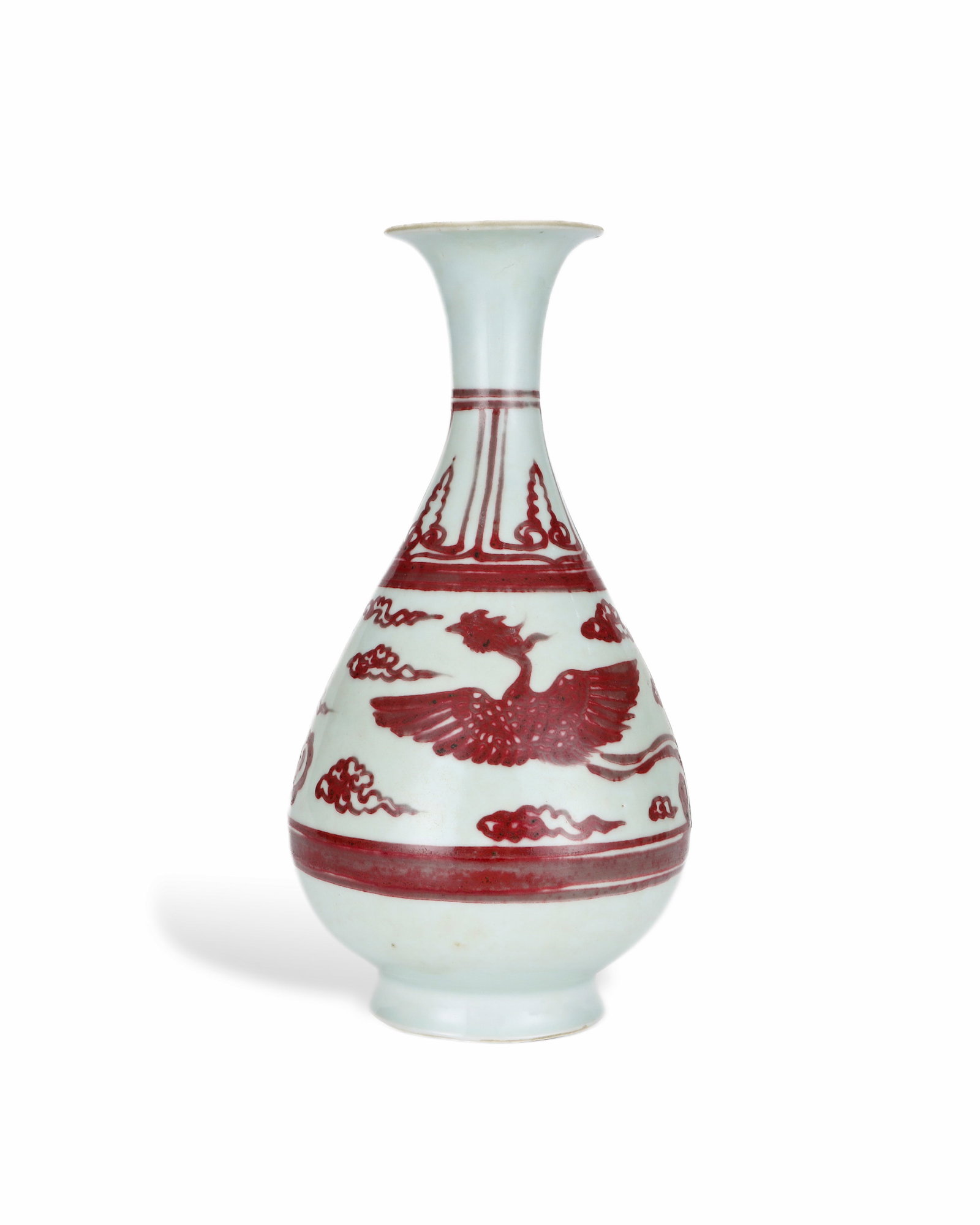 YUAN GLAZED RED PHOENIX-PATTERNED JADE POT SPRING VASE: L: 14.3CM H: 27.7CM