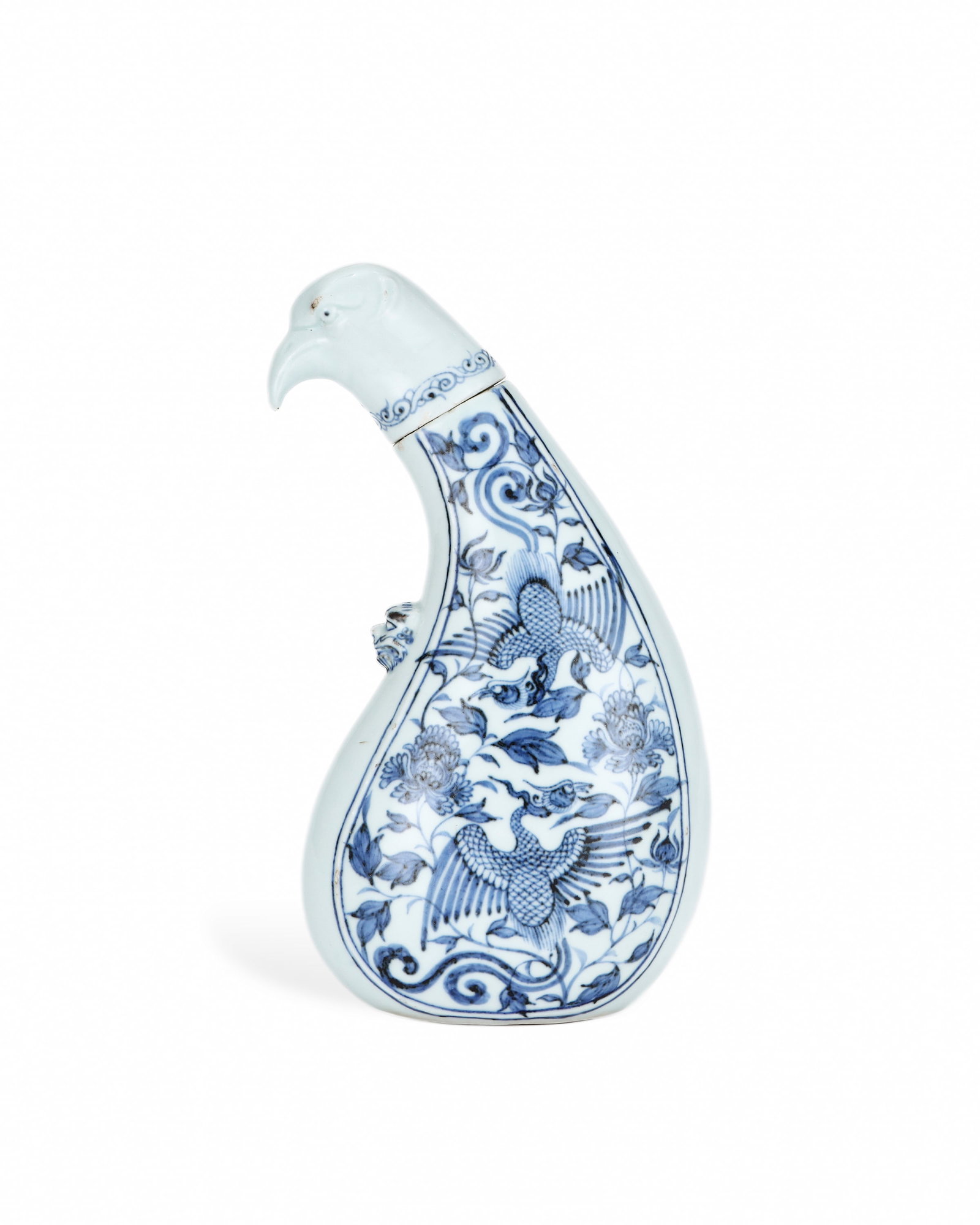 MING DYNASTY BLUE AND WHITE PORCELAIN DRAGON-PATTERNED CHICKEN-MOUTH WINE POT: L: 12.8CM H: 23.5CM