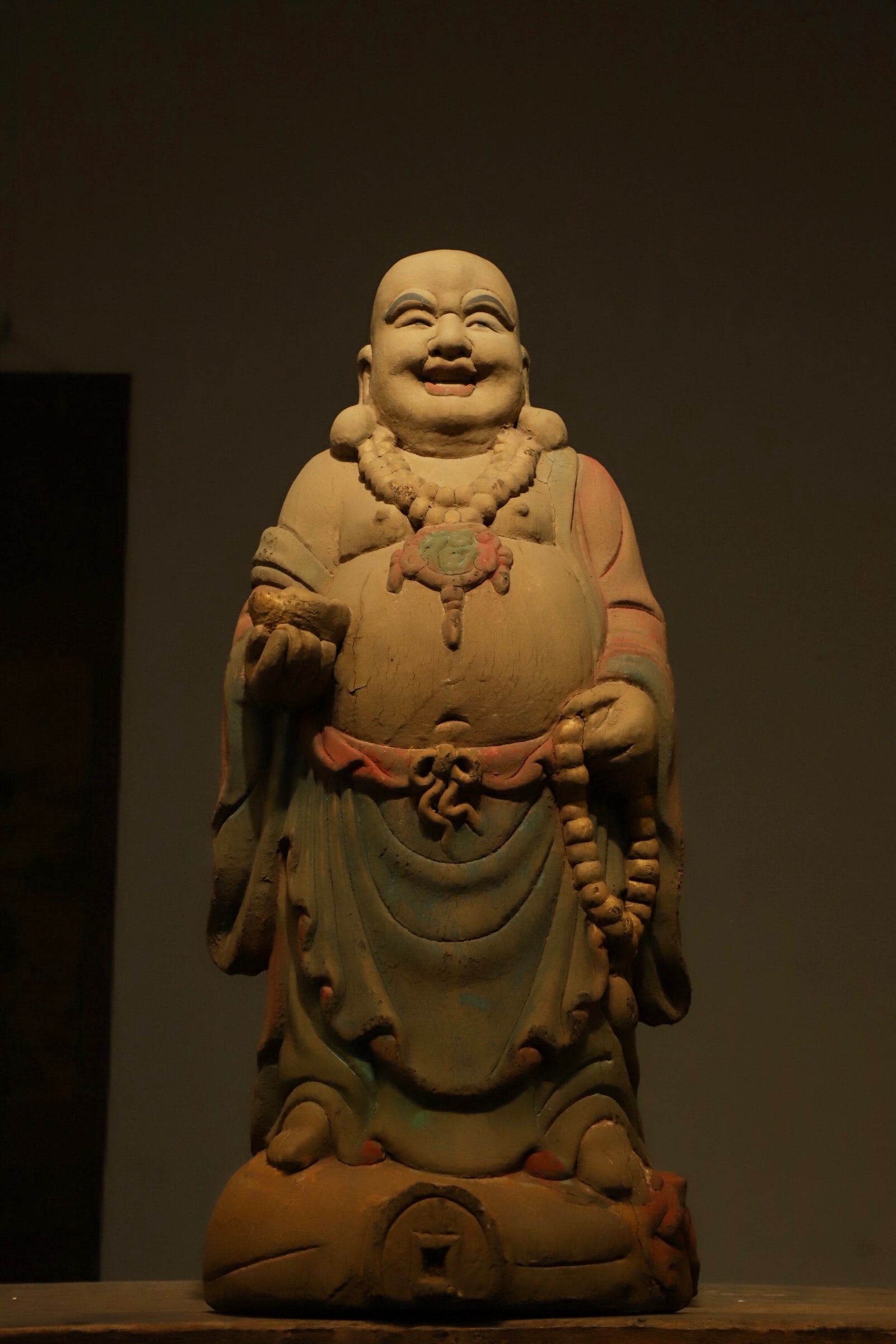 MING DYNASTY WOOD CARVINGS OF MAITREYA BUDDHA, FUTURE BUDDHA: H:65CM (25.59IN) L:26CM (10.24IN) W:23CM (9.06IN)