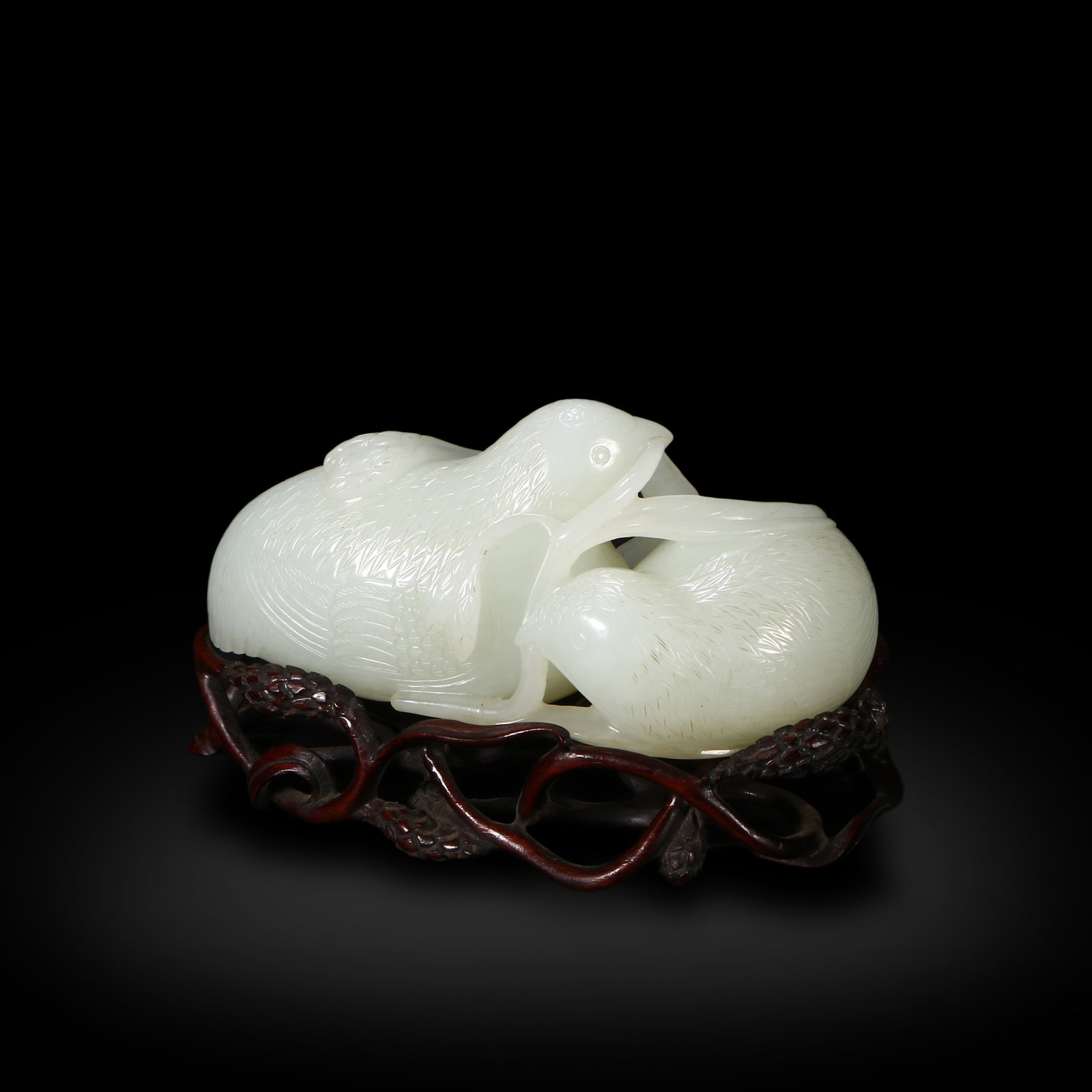 Qing Dynasty Hetian White Jade Ornament Sculpted with "Peace and Prosperity" Scene: H:6cm W:10cm