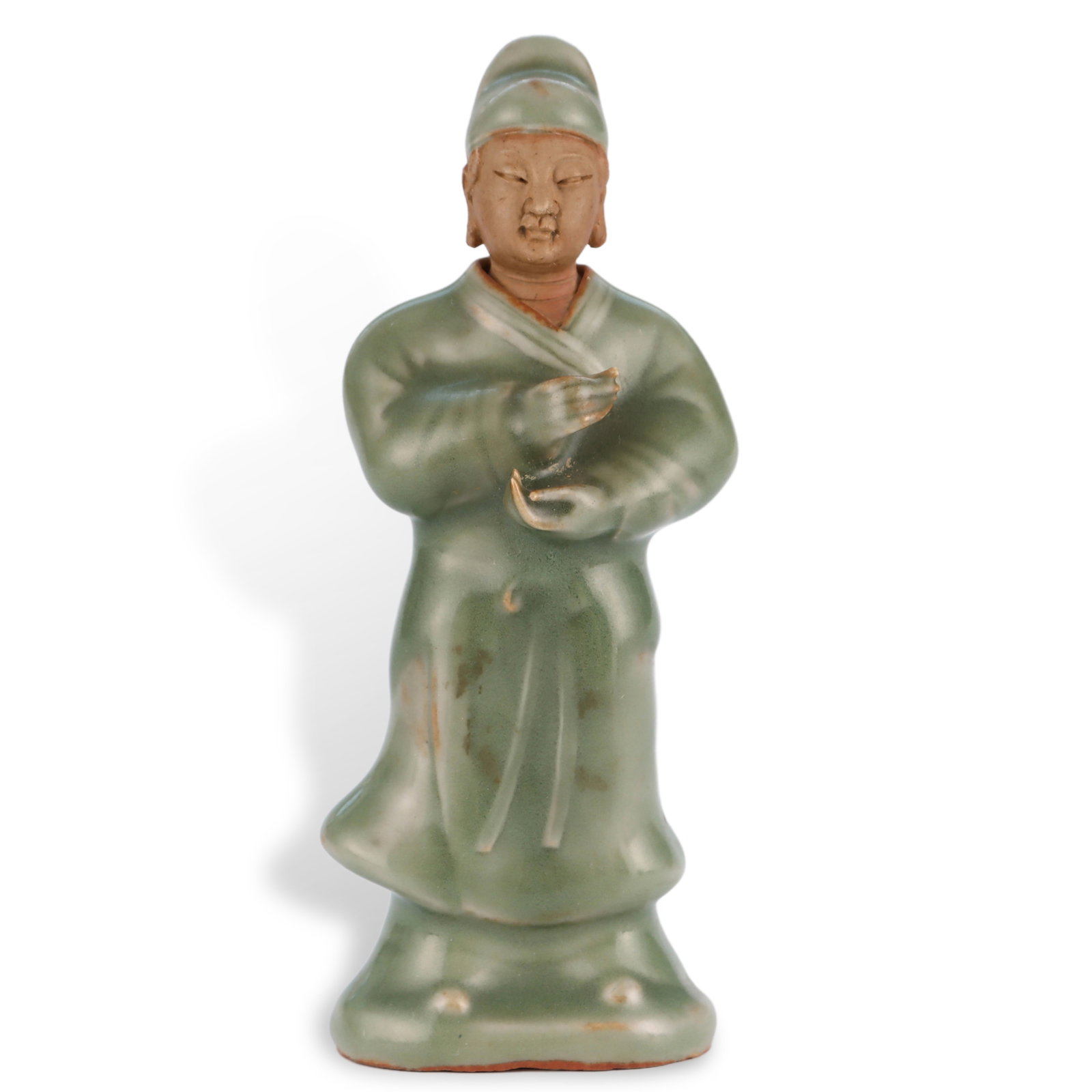 Yuan Dynasty Longquan Kiln Celadon Figure Sculpture: H:16.5cm W:6.3cm