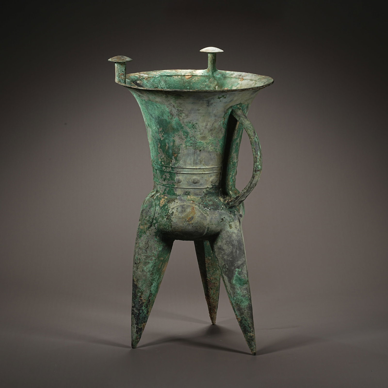 Shang Dynasty Bronze Jia Wine Vessel with Nail Patterns: H:41cm W:22cm