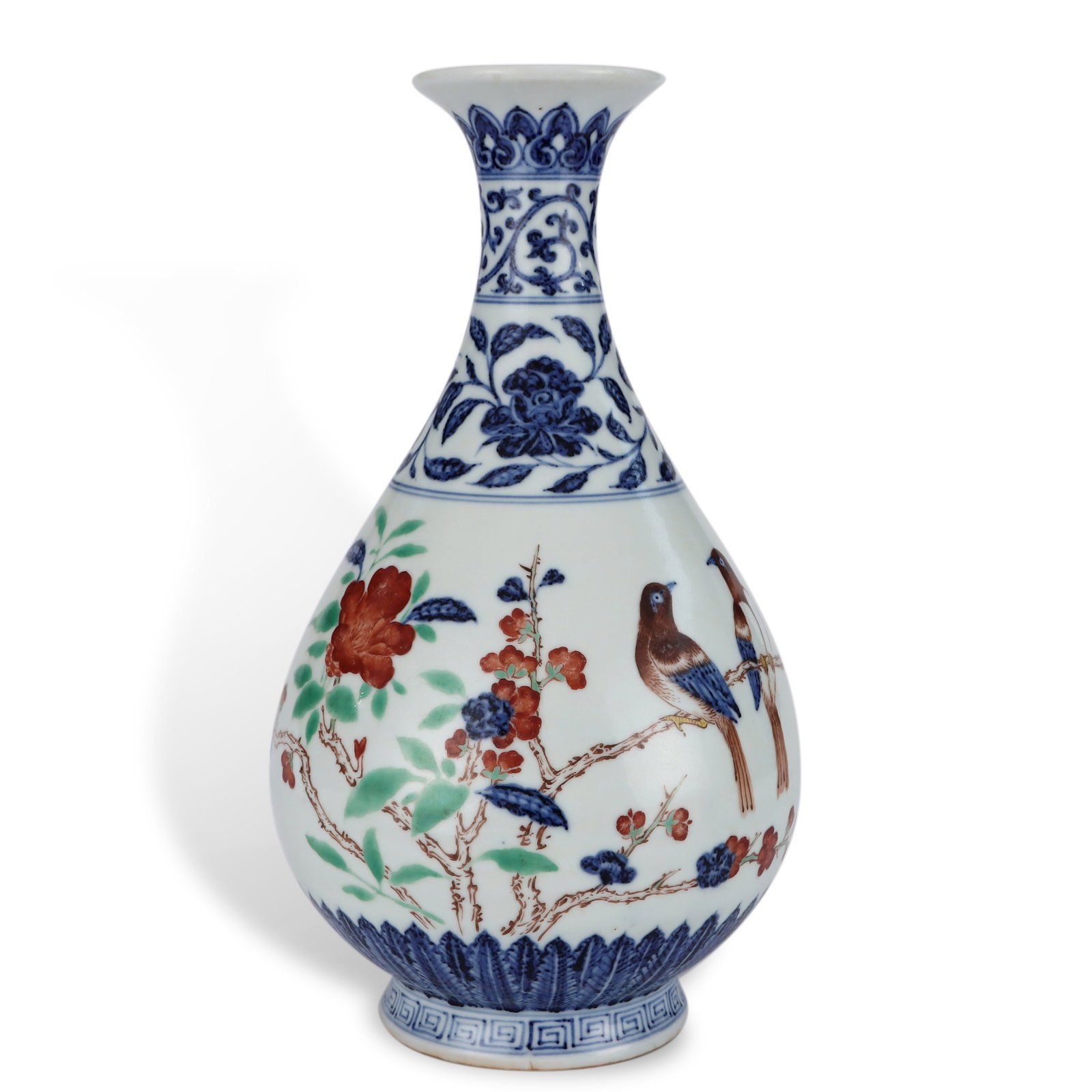 Ming Dynasty Xuande Period, Yuhuchun Vase with Flower and Bird Designs in Underglaze Blue and Wucai (1 of 6)
