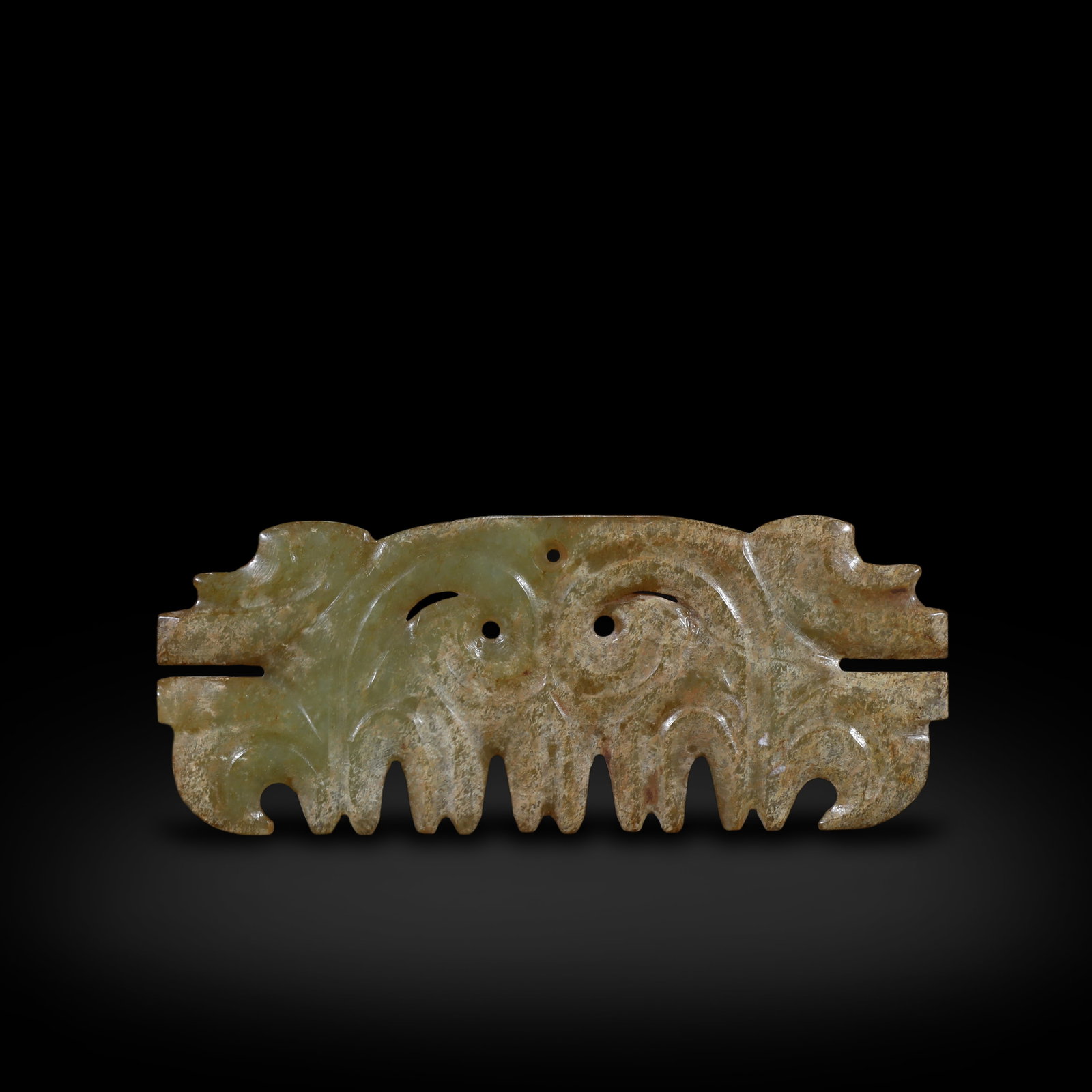 Hongshan Culture Jade hooked cloud pendant: H:4.2cm W:10.3cm