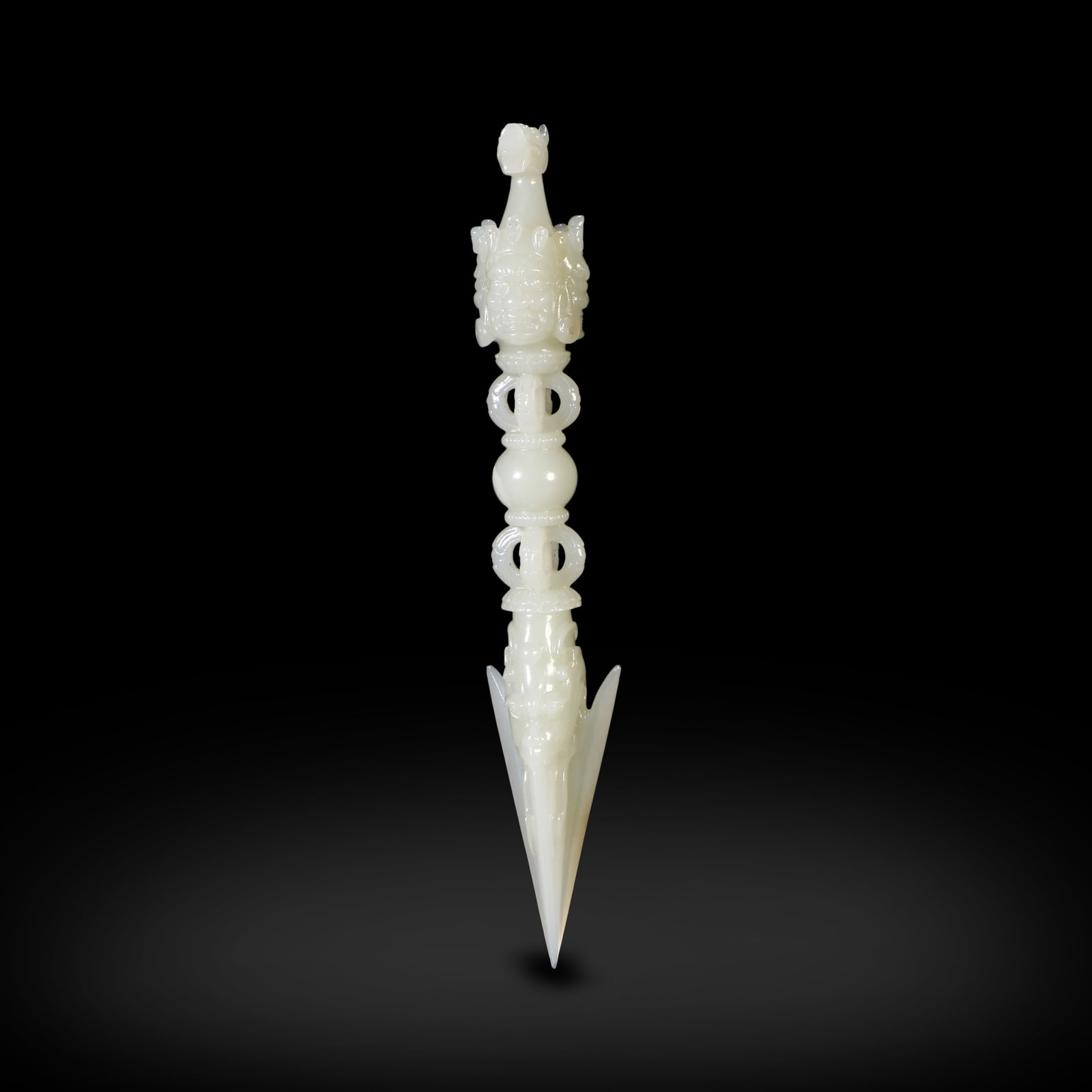 Qing Dynasty White jade vajra pestle carved with Hayagriva: H:16cm W:2.7cm