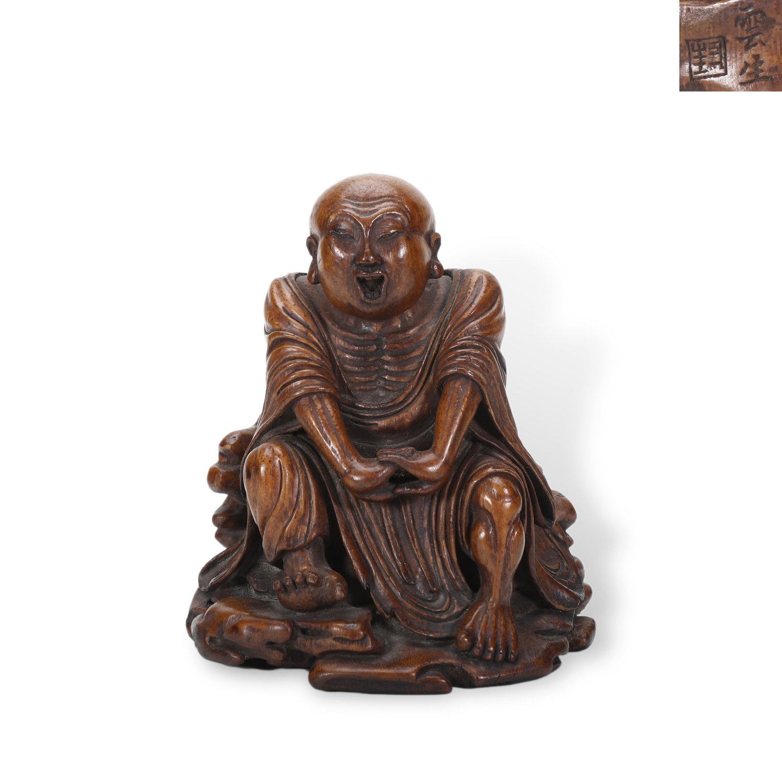 Qing Dynasty Bamboo Carving of Arhats, Made by Feng Yunsheng: H:14.8cm W:12.5cm