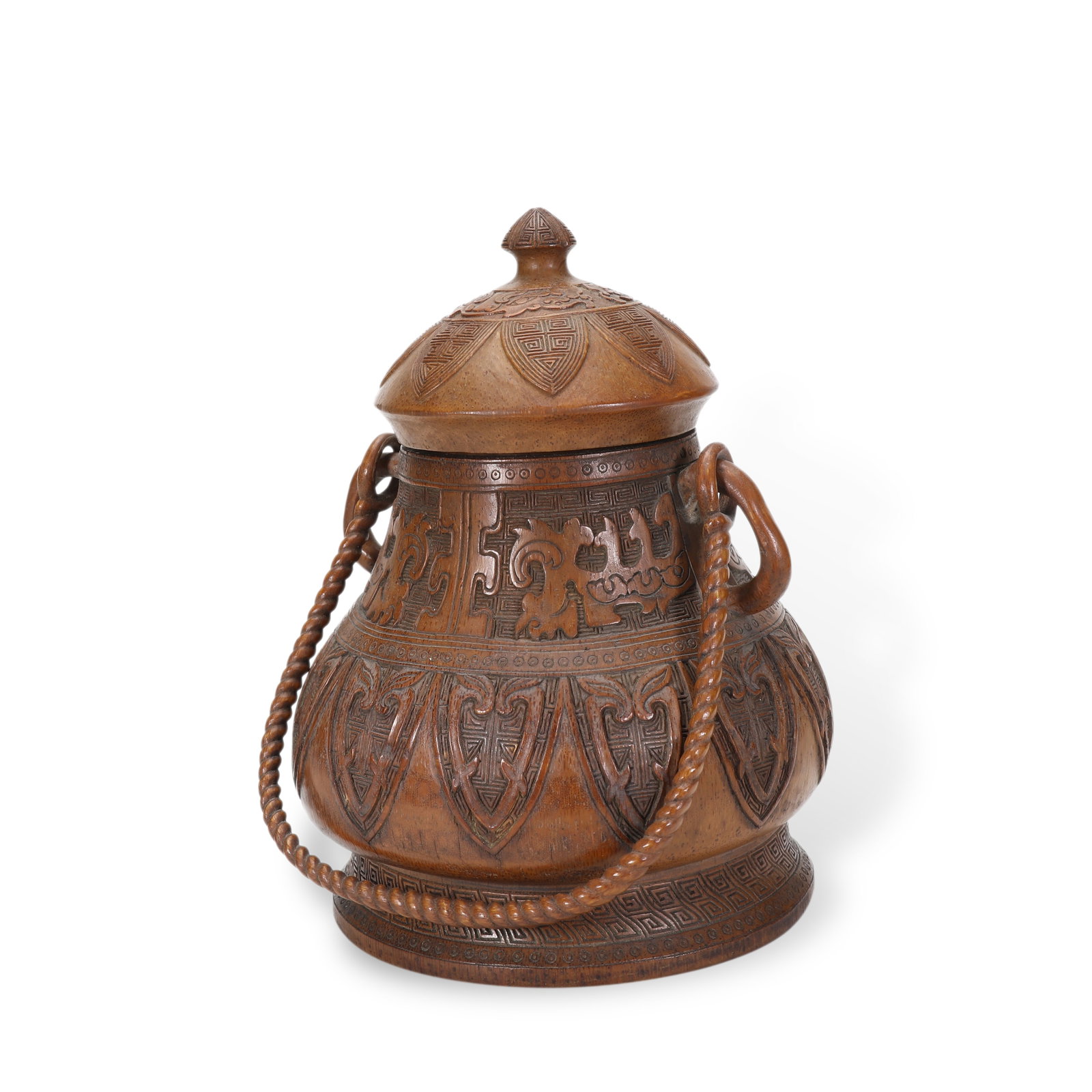 Qianlong period Qing Dynasty Bamboo-carved ti-liang you imitating bronze ware with cicada-dragon (1 of 7)
