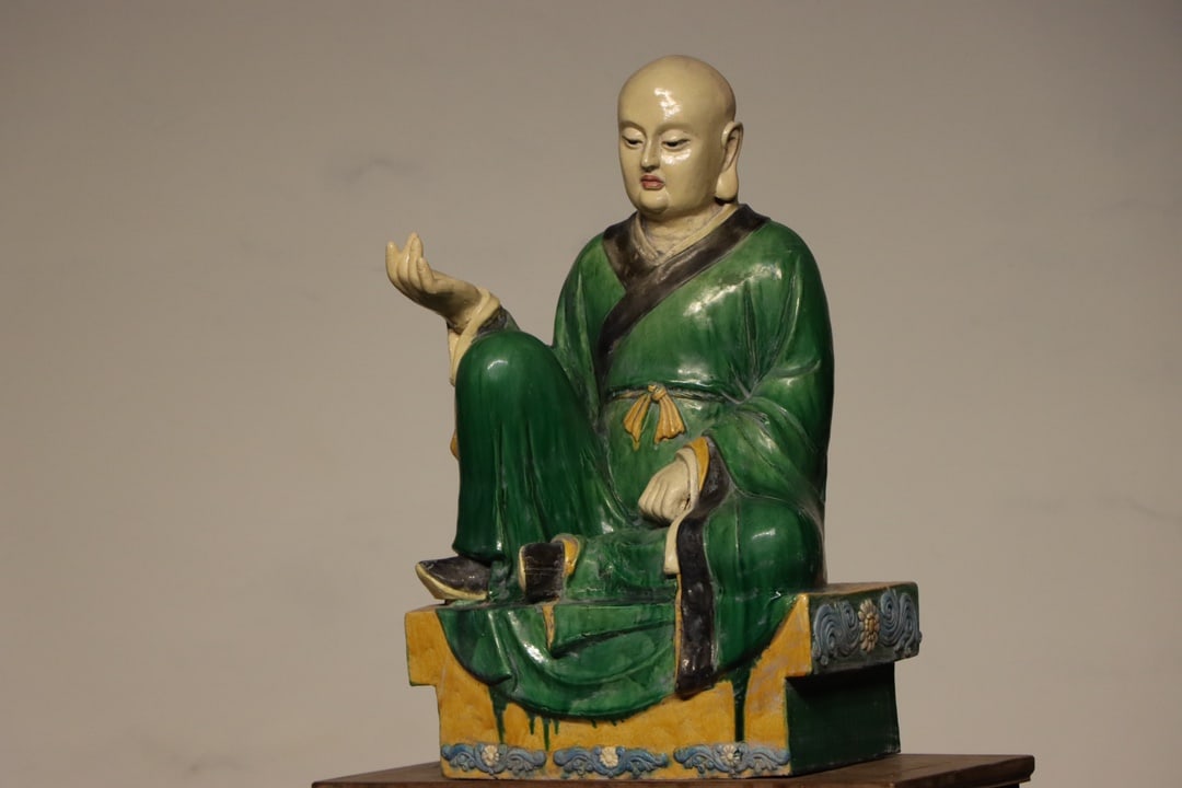 Liao Dynasty Sancai Glazed Arhat Statue: H:68cm W:42cm