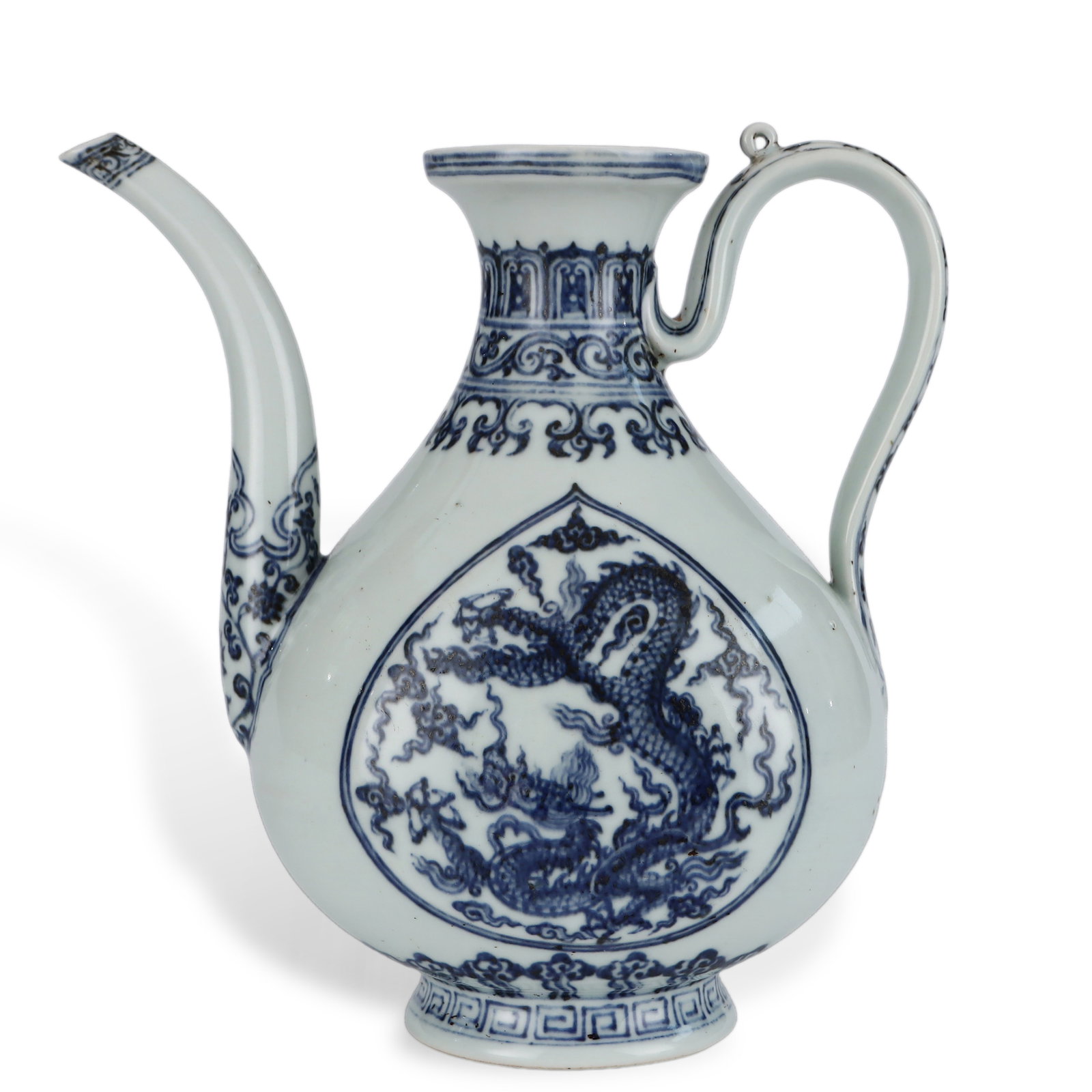 Ming Dynasty Yongle Period, Ewer with Dragon Cloud in Underglaze Blue: H:22cm W:21.5cm