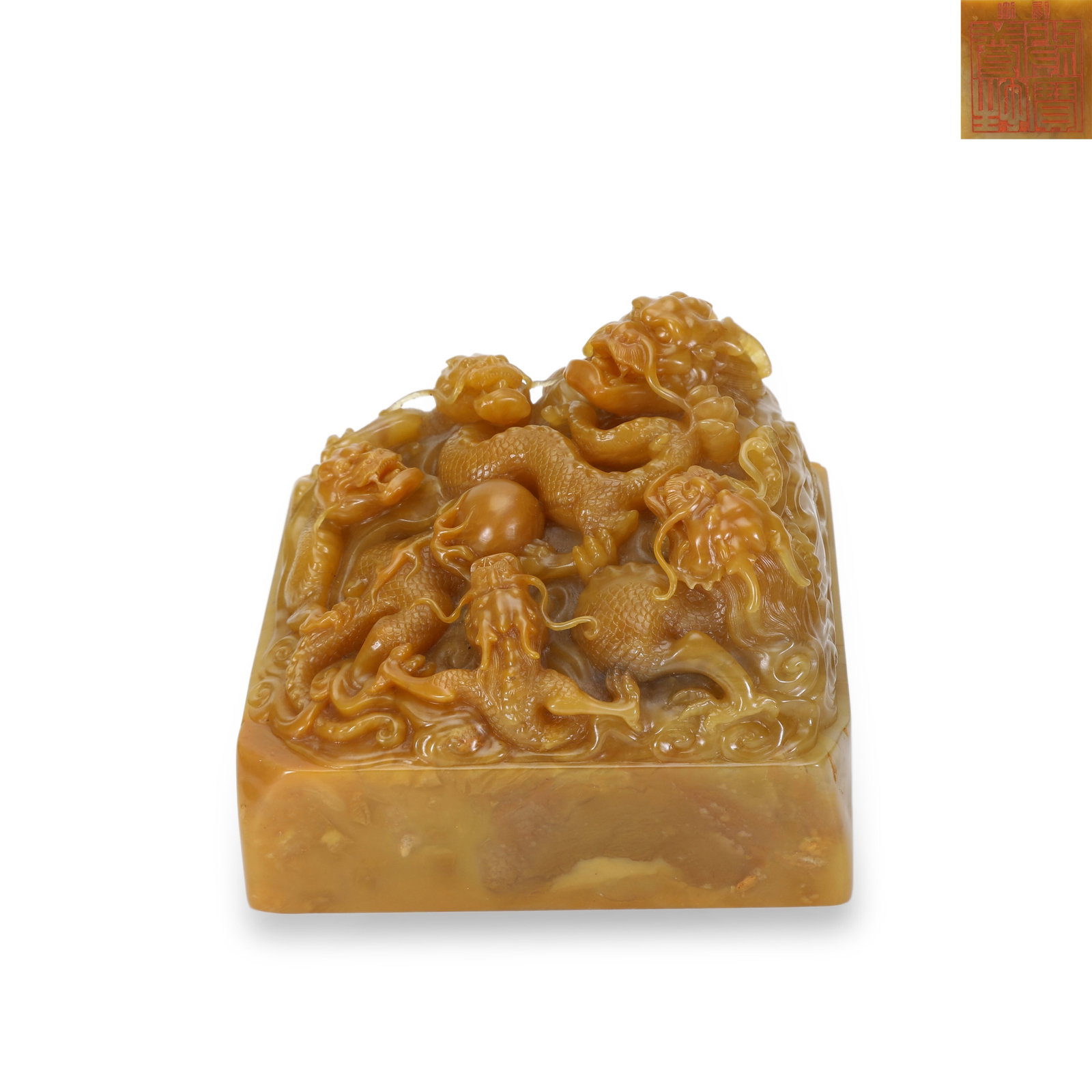 Qing Dynasty Qianlong Period,Imperial Five-Dragon Knob Tianhuang Stone Seal: H:7.9cm W:10.2cm