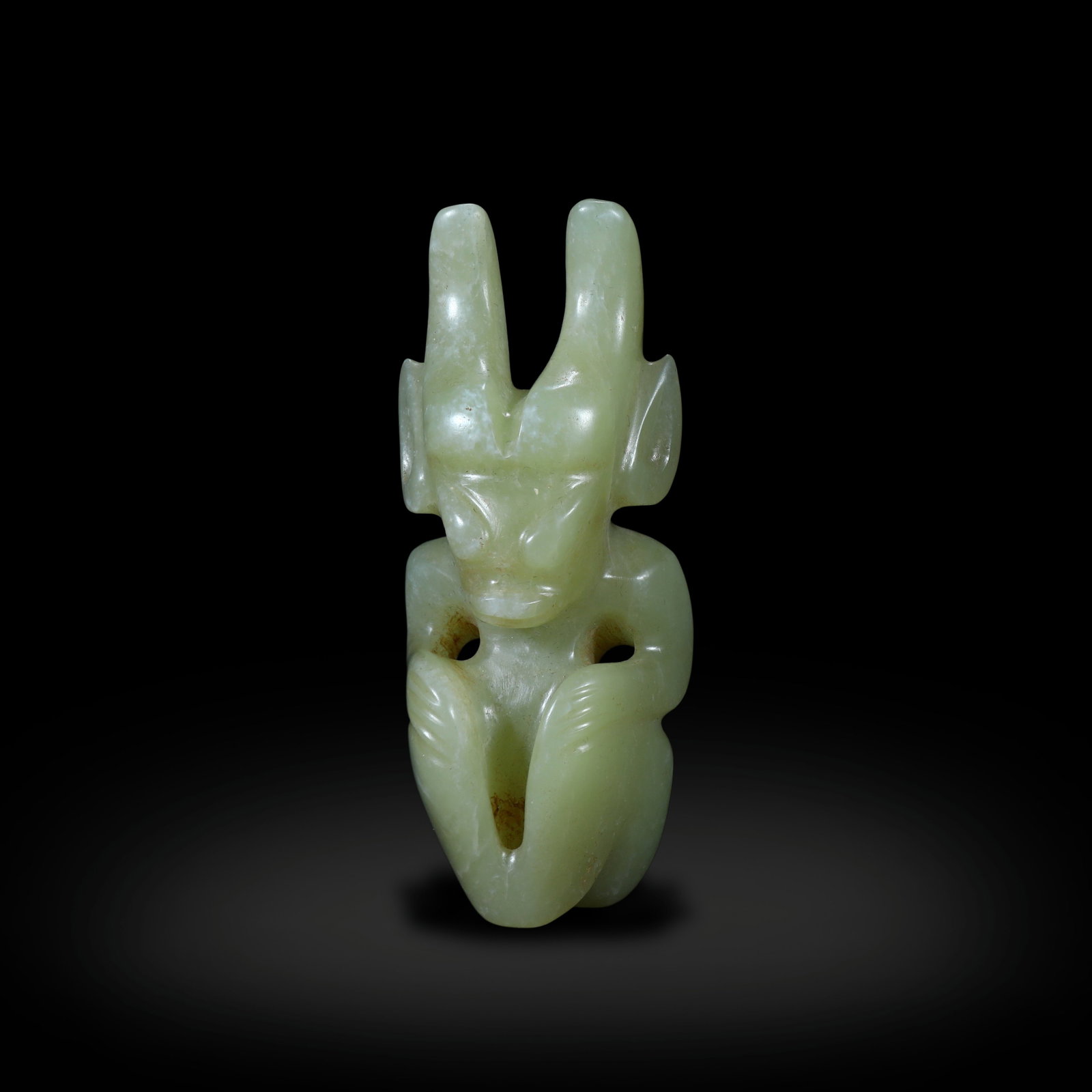 Hongshan Culture Jade Sun God figure: H:8.8cm W:3.6cm