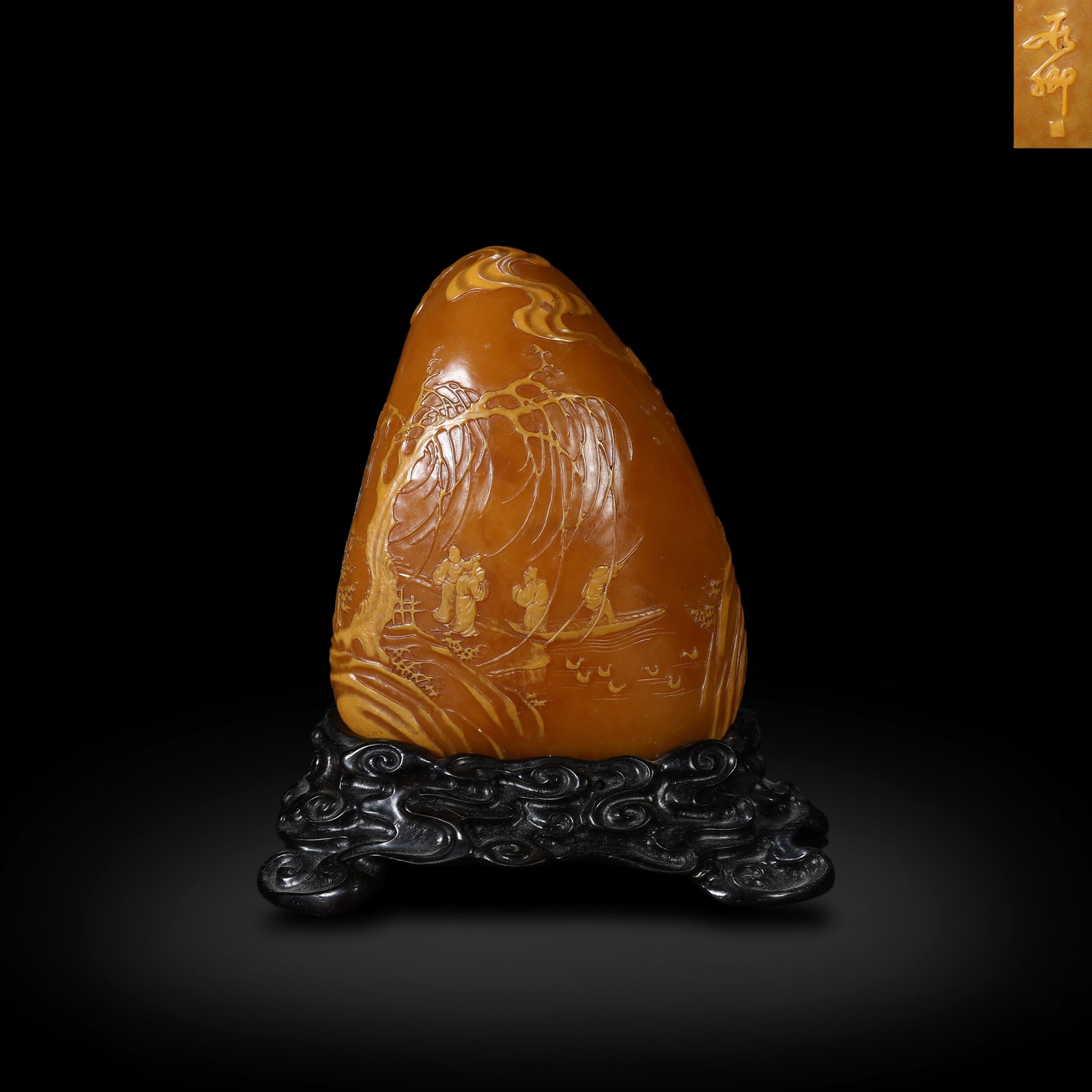 Tianhuang Stone Mountain Ornament with Carved Landscape & Figures by Shiqing (1 of 5)