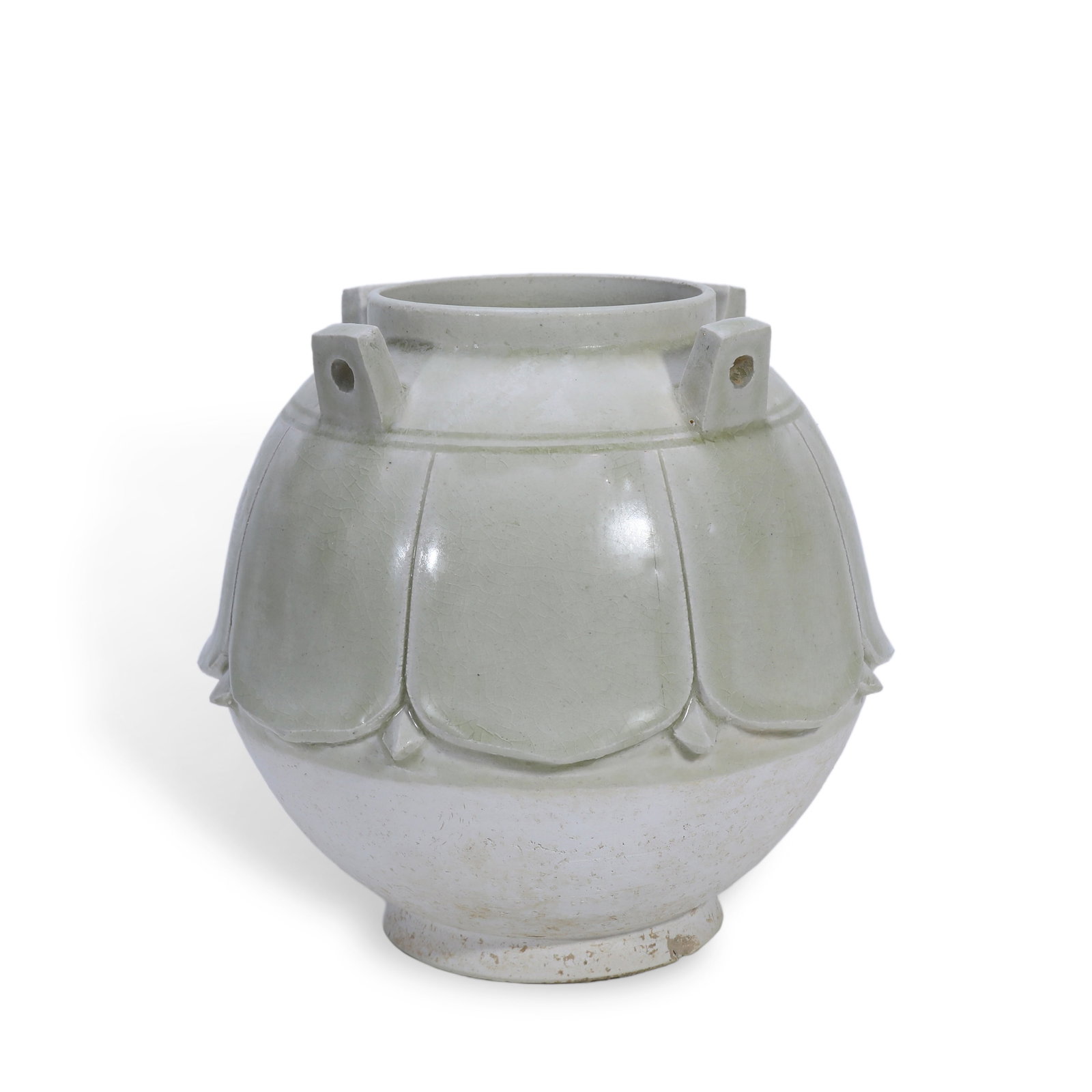 Northern & Southern Dynasties,Four-Lobed Jar with Lotus Petal in Celadon Glaze: H:17.8cm D:19.2cm
