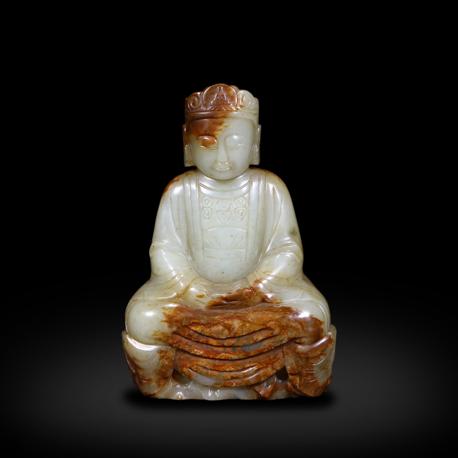 Yuan Dynasty Hotan White Jade Carved Buddha Statue (1 of 5)