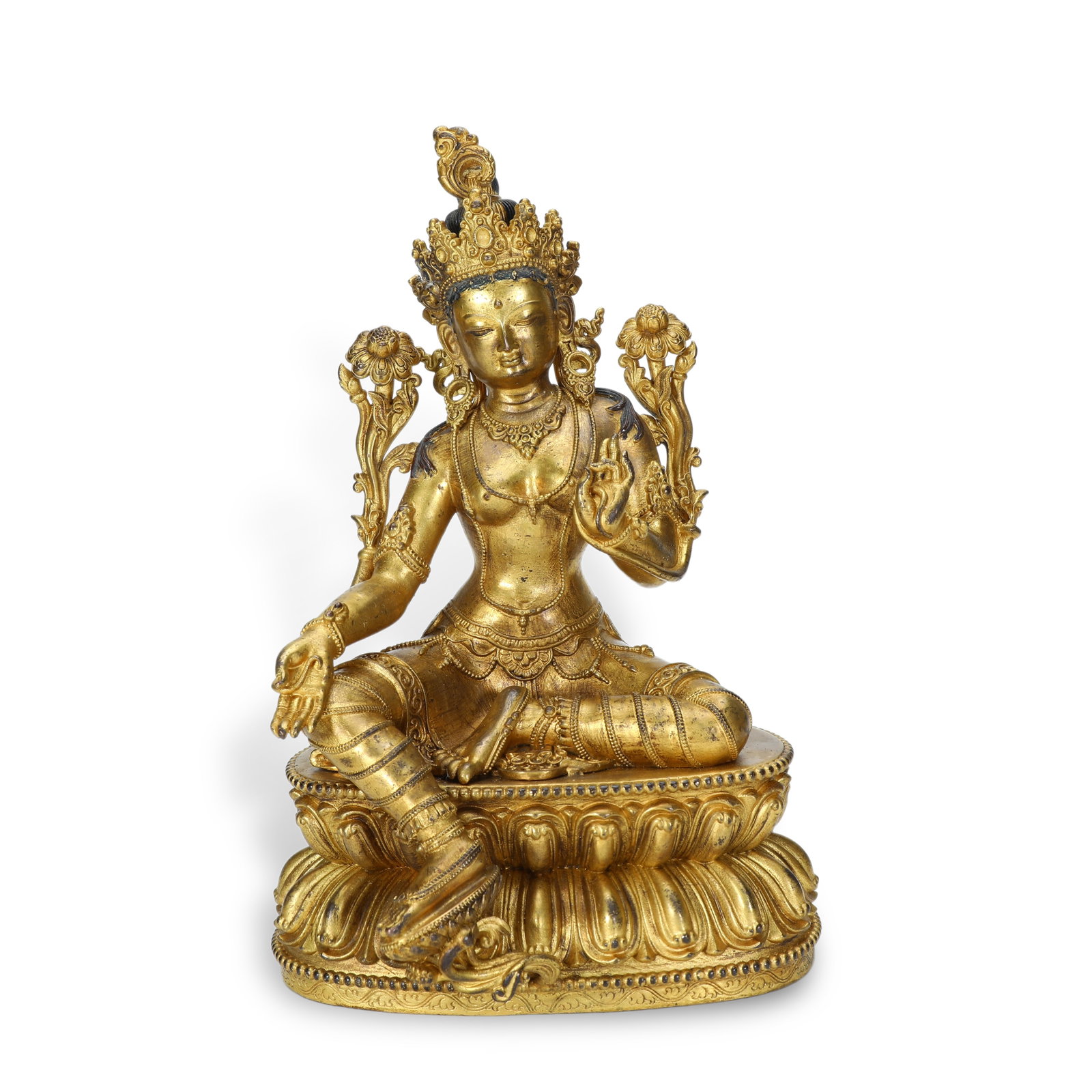 Qing Dynasty Gilded Bronze Statue of Green Tara (1 of 6)