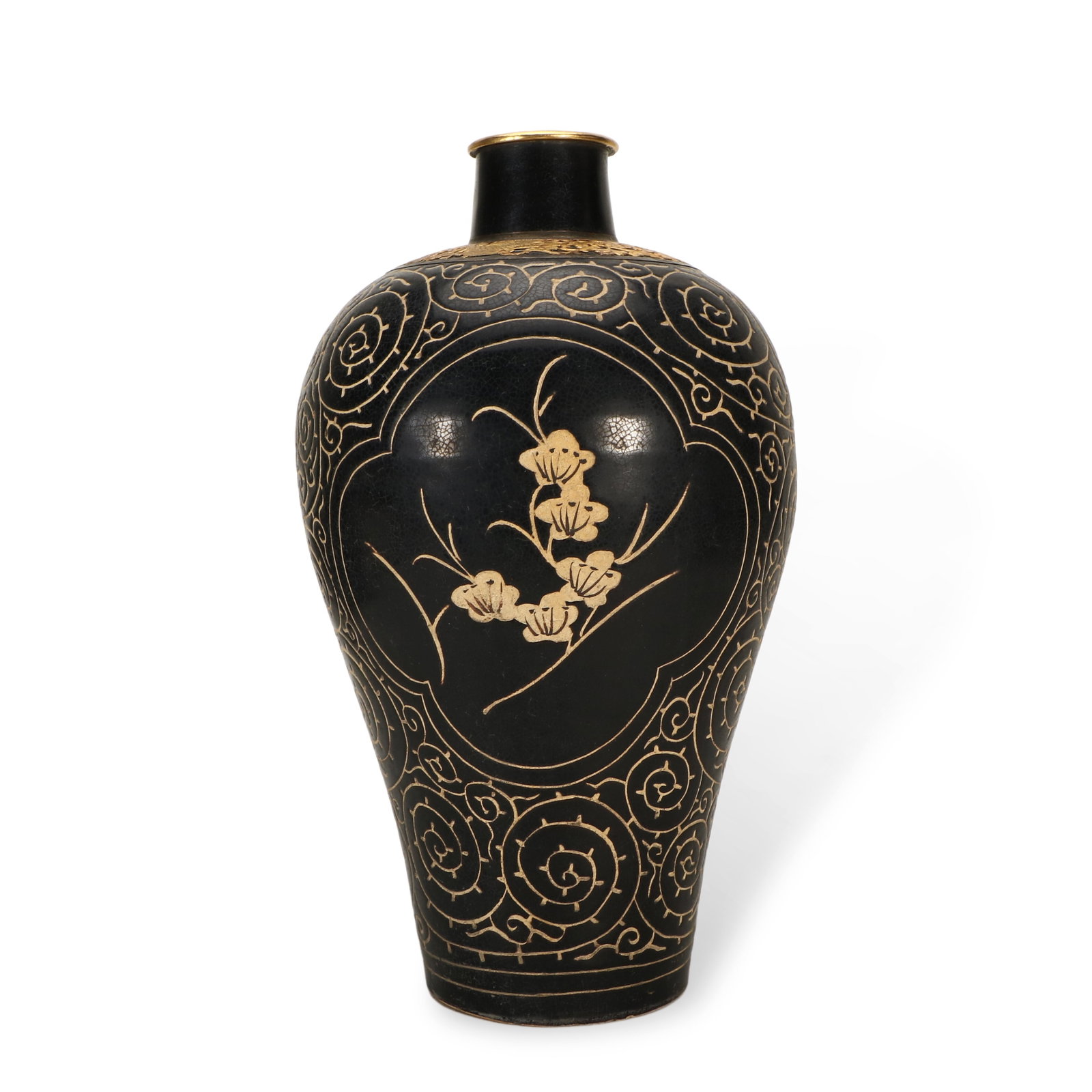 Song Dynasty Gilded and inlaid Jizhou kiln scroll grass and flower pattern plum vase (1 of 5)