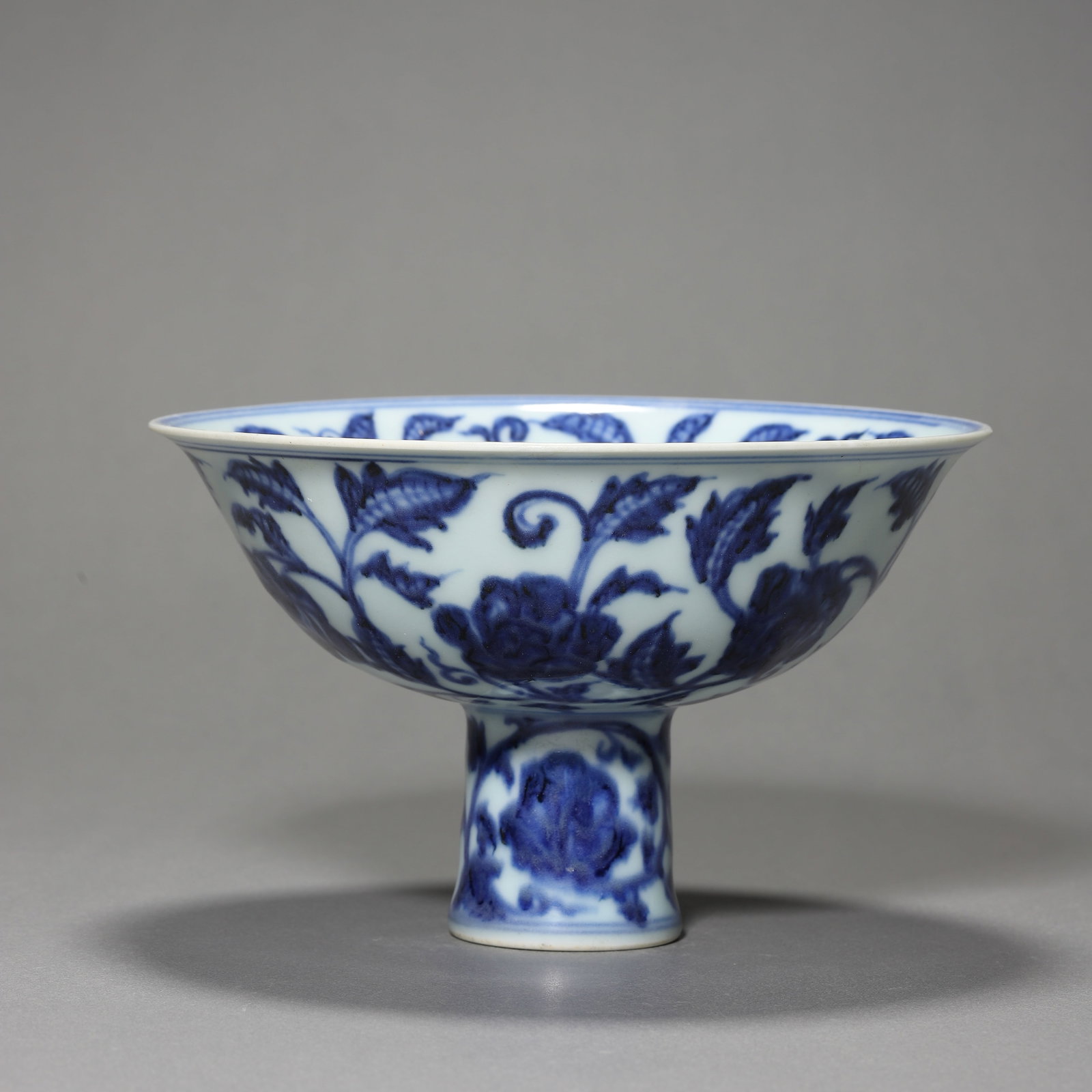 Ming Dynasty Xuande Period, Stem Cup with Floral Scrolls in Underglaze Blue (1 of 2)
