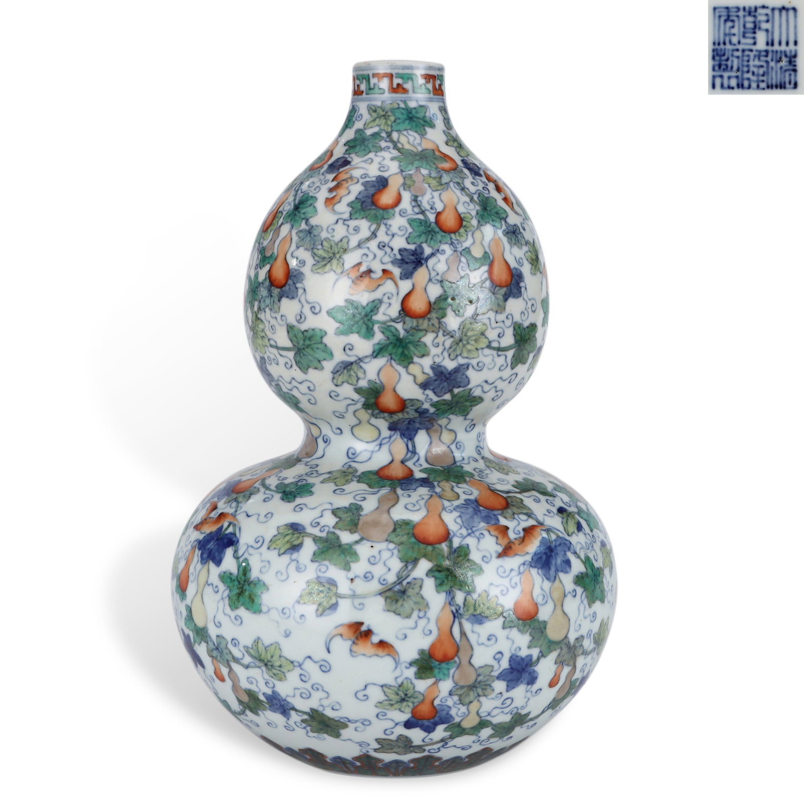 Qing Dynasty Qianlong Period, Gourd Vase with "Blessings, Rank and Longevity Eternal" in Doucai (1 of 6)