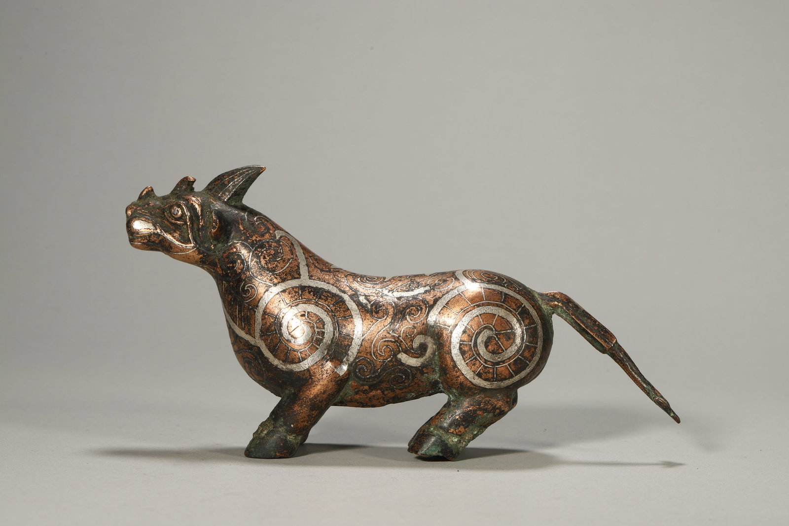 Han Dynasty Bronze Auspicious Beast with Silver Inlay: H:9cm W:8cm