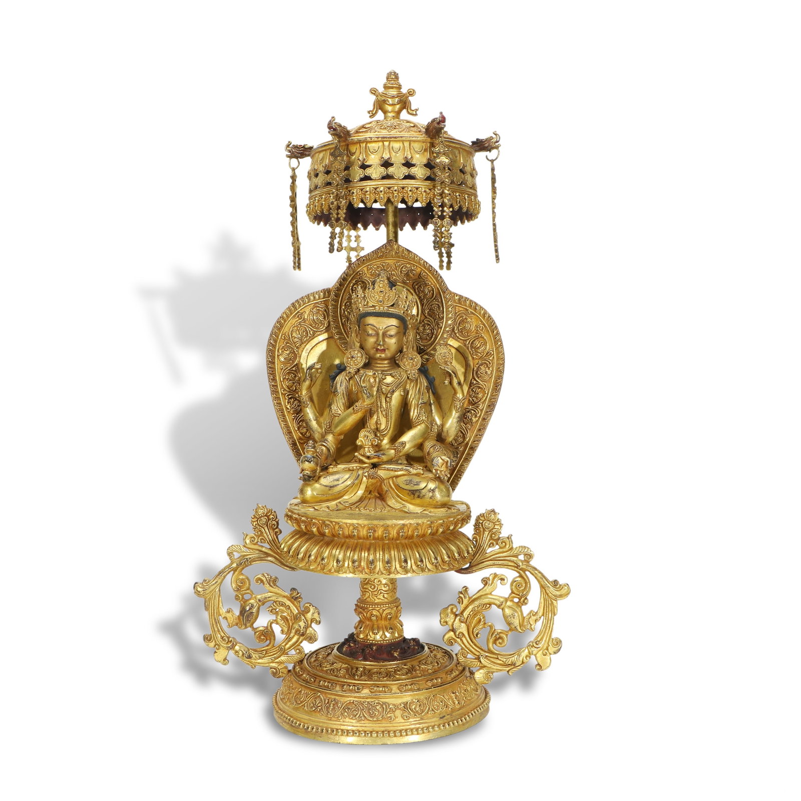 Ming Dynasty Gilt-copper statue of Cintamanicakra Avalokiteshvara: H:47.5cm W:28cm
