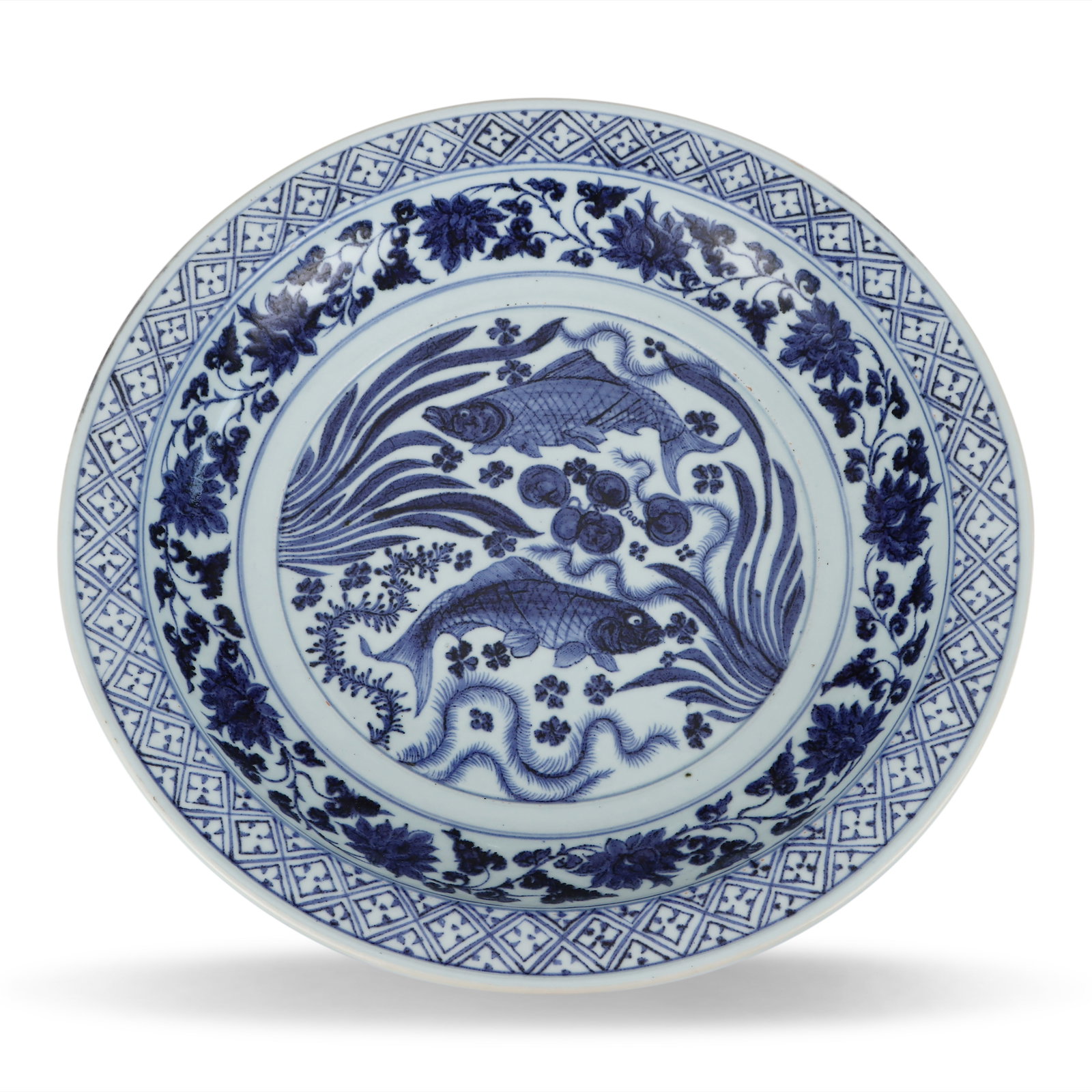 Yuan Dynasty Large Dish with Fish and Algae in Underglaze Blue (1 of 6)