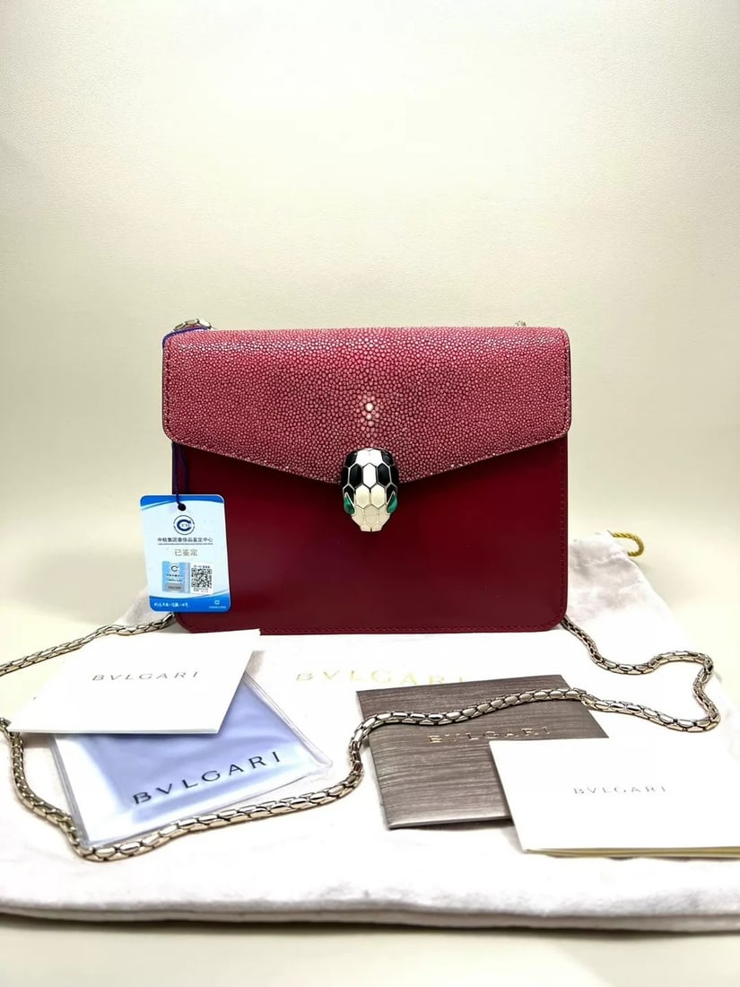 BVLGARI SERPENTI CHAIN SHOULDER BAG, CALFSKIN & STINGRAY LEATHER: Name BVLGARI Serpenti Chain Shoulder Bag, Calfskin & Stingray Leather Dimensions