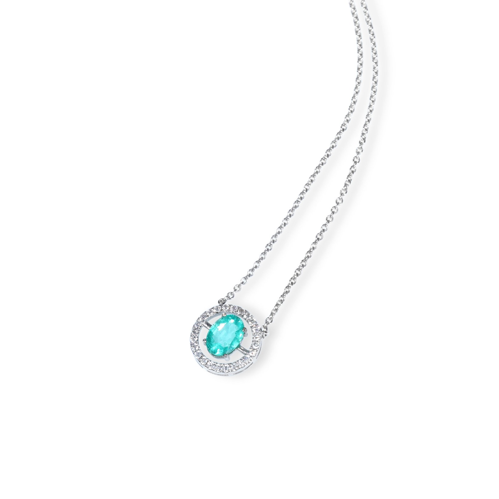 18K WHITE GOLD DIAMOND AND EMERALD NECKLACE: Name 18K White Gold Diamond and Emerald Necklace Dimensions