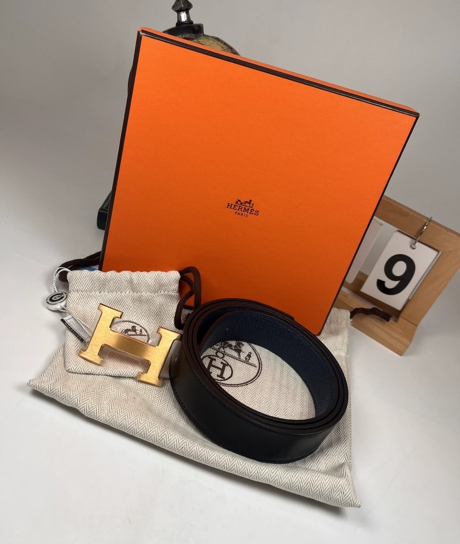 HERMES CONSTANCE REVERSIBLE LEATHER BELT, GOLD H BUCKLE: Name HERMES Constance Reversible Leather Belt, Gold H Buckle Dimensions