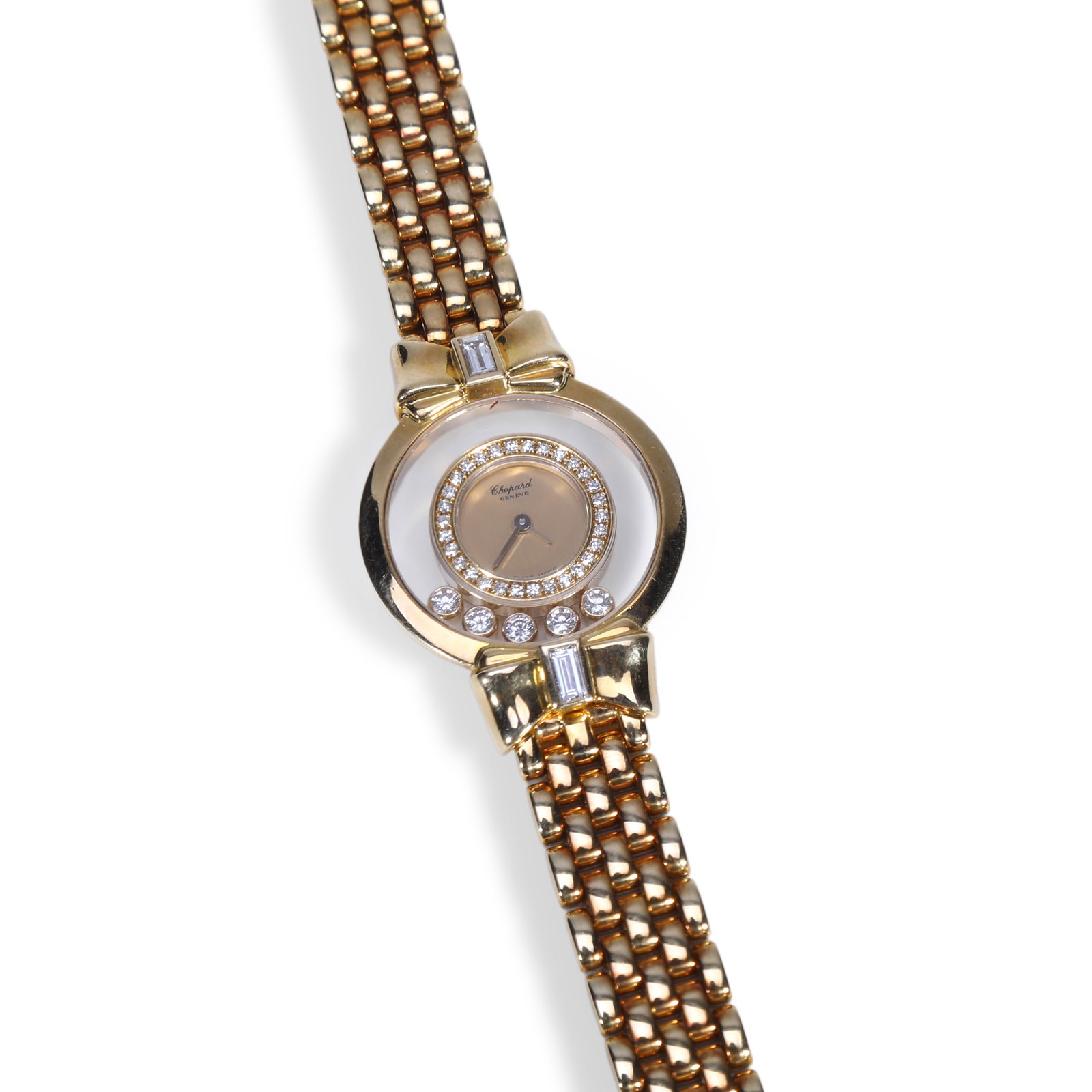 CHOPARD HAPPY DIAMONDS RIBBON COLLECTION 18K YELLOW GOLD LADIES' JEWELRY WATCH: Name Chopard Happy Diamonds Ribbon Collection 18K Yellow Gold Ladies' Jewelry Watch Dimensions