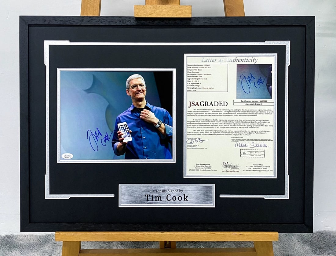 TIM COOK, APPLE CEO, SIGNED PHOTO, JSA AUTHENTICATED: Name Tim Cook, Apple CEO, Signed Photo, JSA Authenticated Dimensions