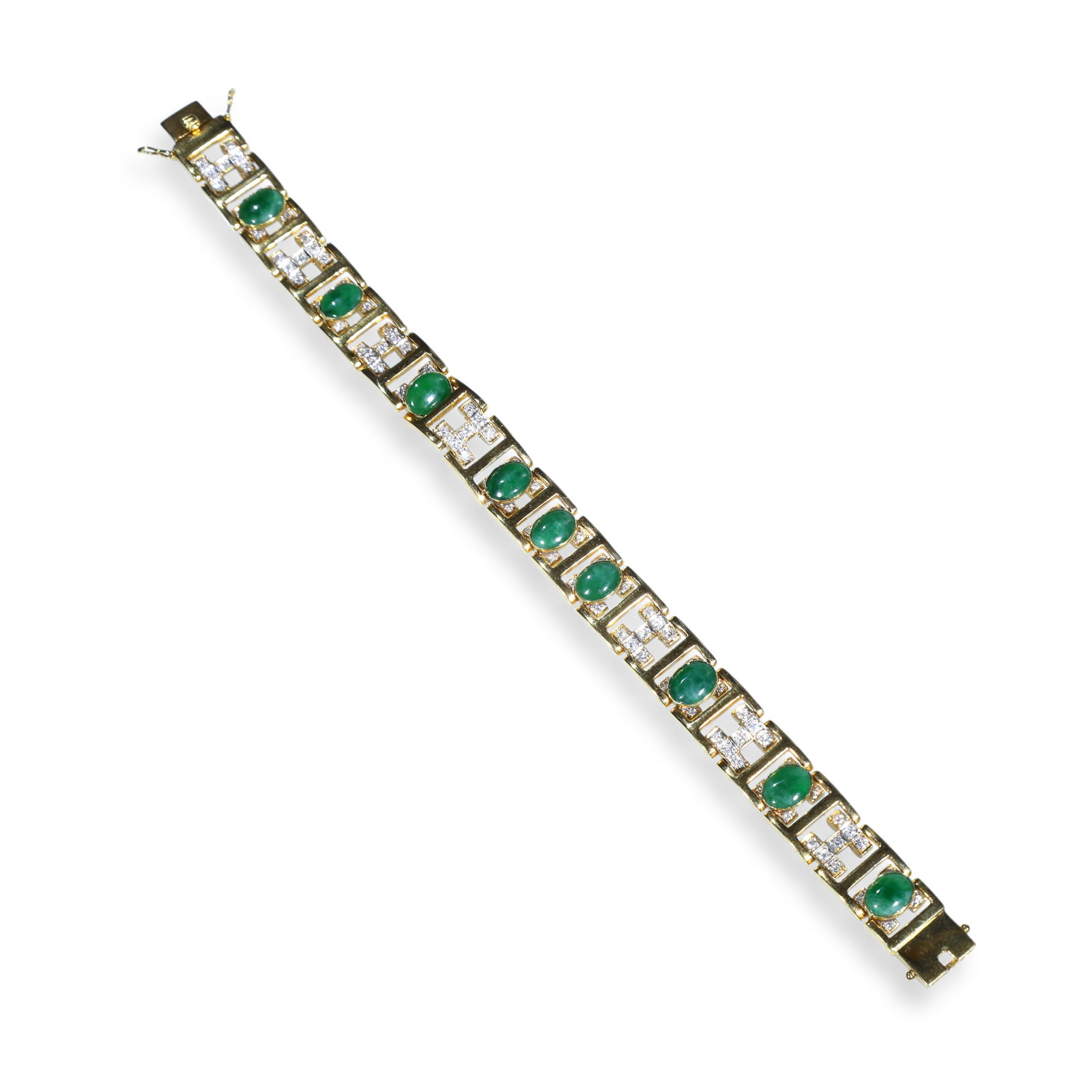 18K GOLD DIAMOND AND JADEITE BRACELET: Name 18K Gold Diamond and Jadeite Bracelet Dimensions