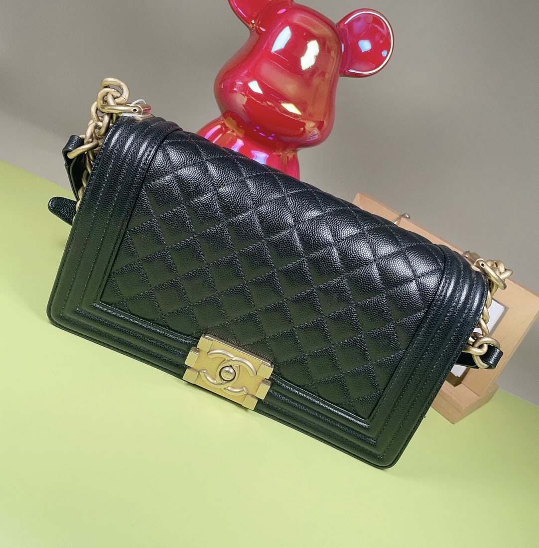 CHANEL MEDIUM BOY CHANEL CAVIAR LEATHER FLAP BAG: Name Chanel Medium Boy Chanel Caviar Leather Flap Bag Dimensions