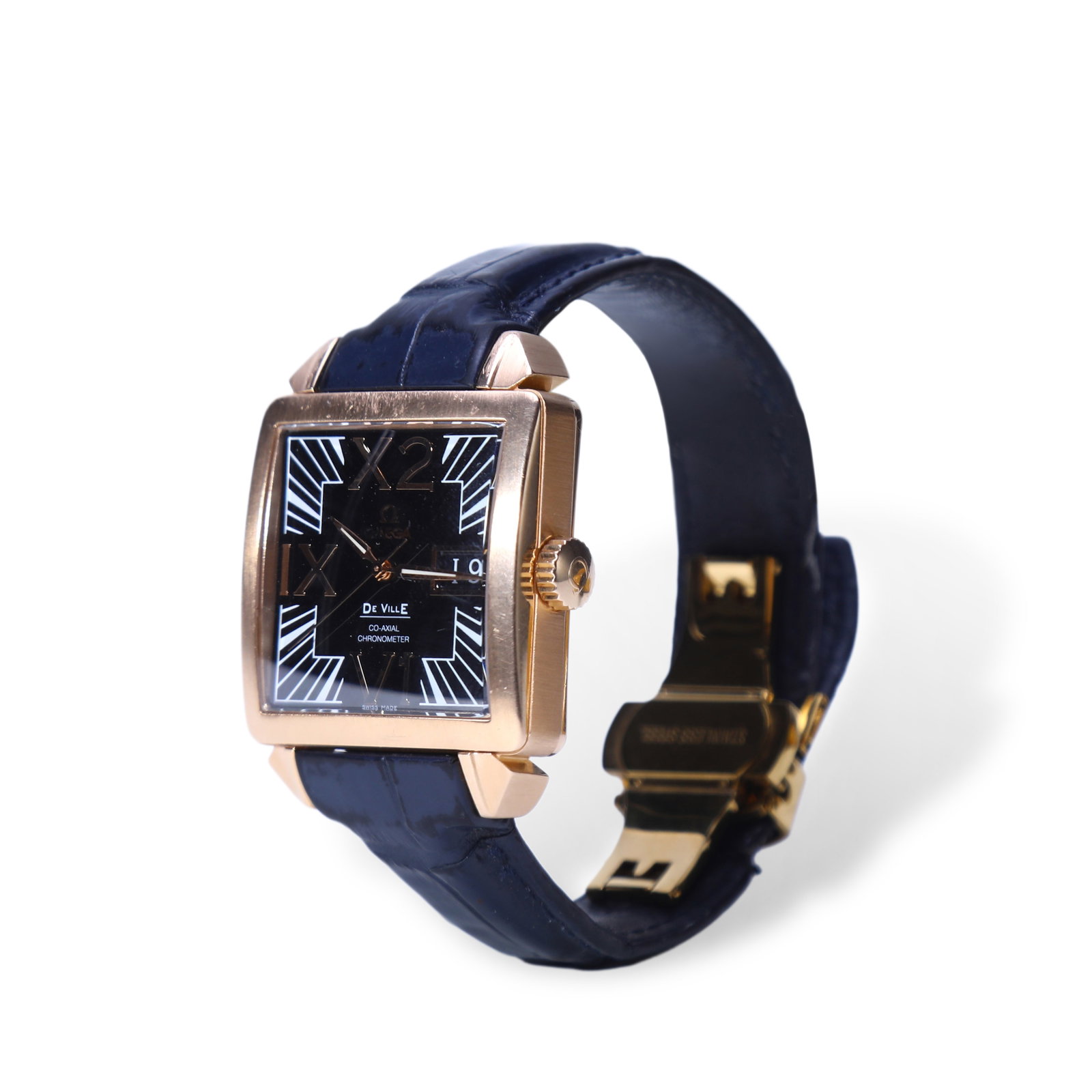 OMEGA DE VILLE SQUARE CO-AXIAL CHRONOMETER 18K ROSE GOLD WATCH: Name Omega De Ville Square Co-Axial Chronometer 18K Rose Gold Watch Dimensions 46.8*34.6mm